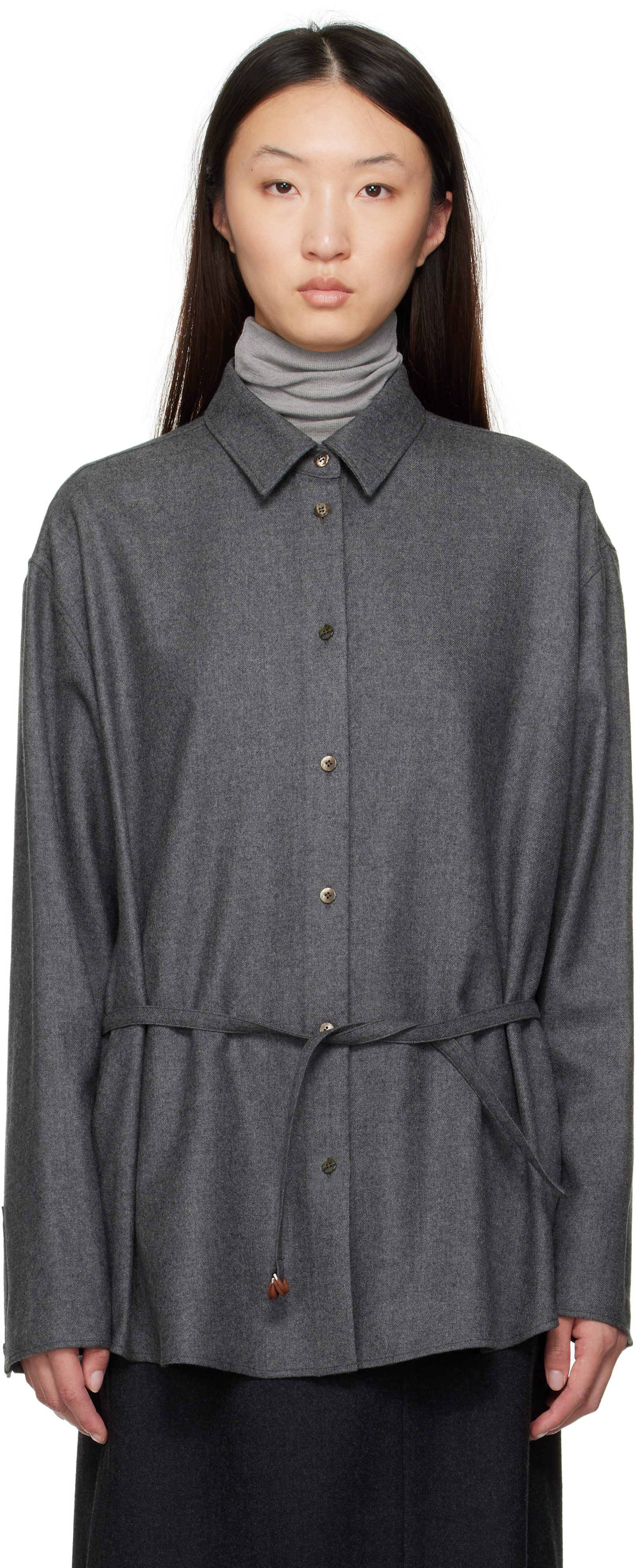 Gray Oversized Belted Shirt