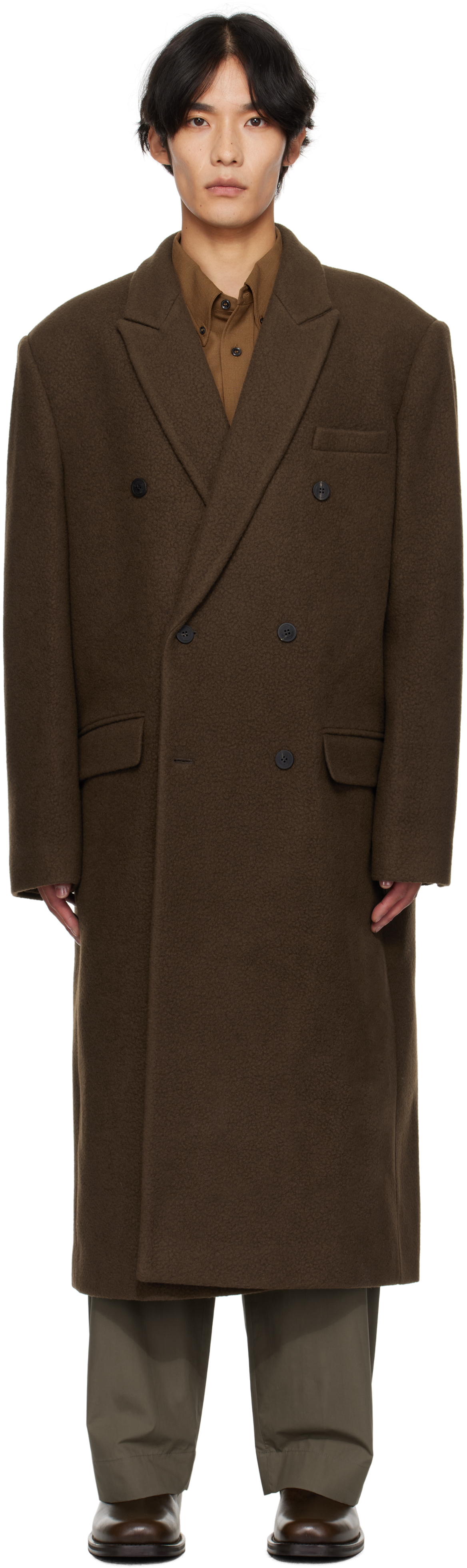 Le17septembre Brown Double-breasted Long Coat In Brown