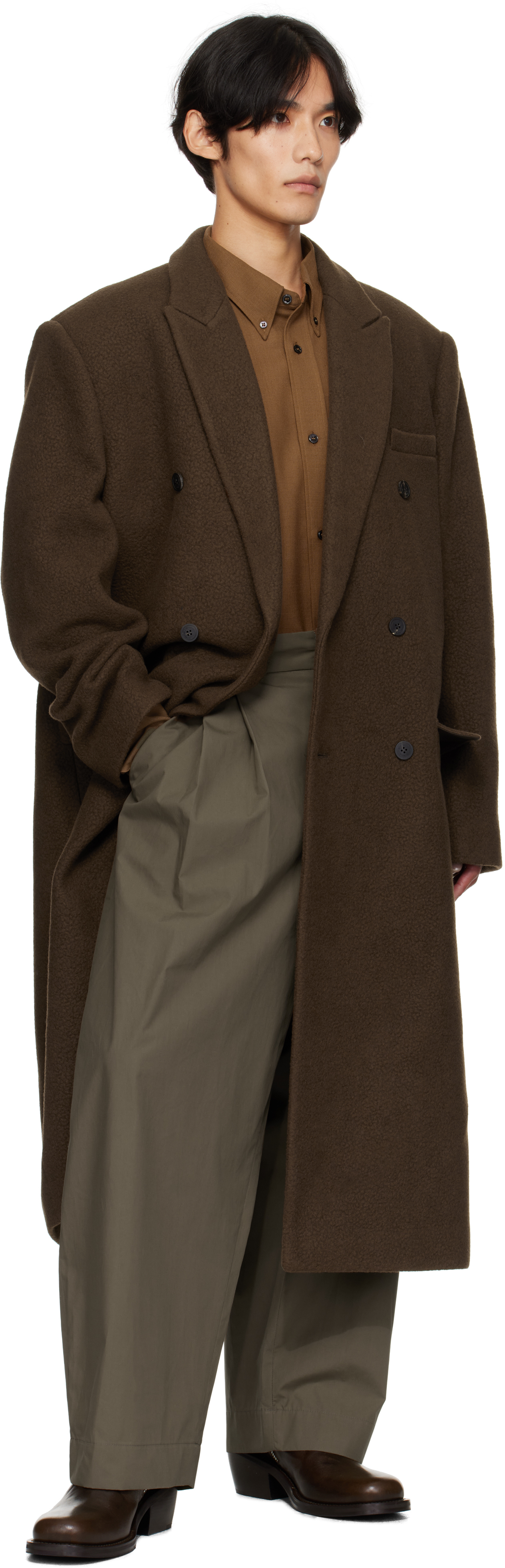 Le17septembre Brown Double-breasted Long Coat In Brown