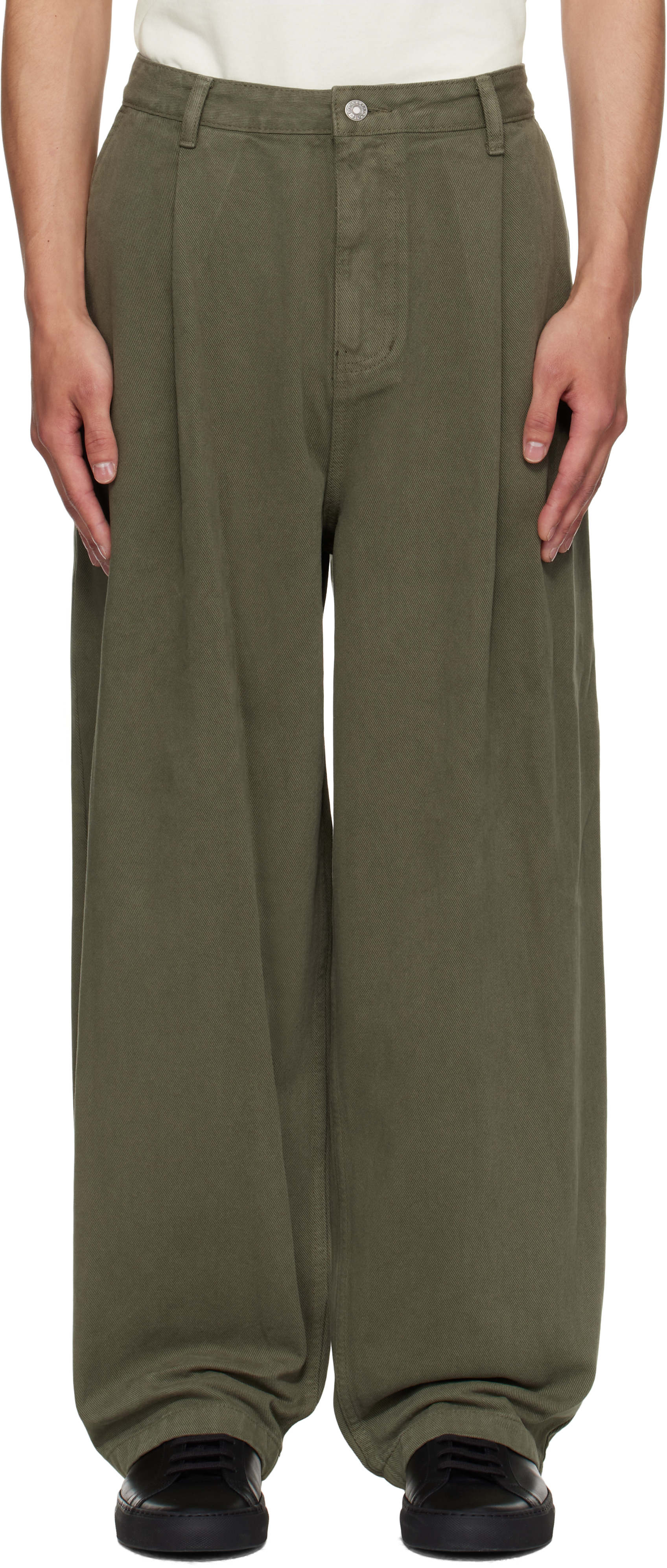 Le17septembre Khaki One Tuck Wide Jeans In Green