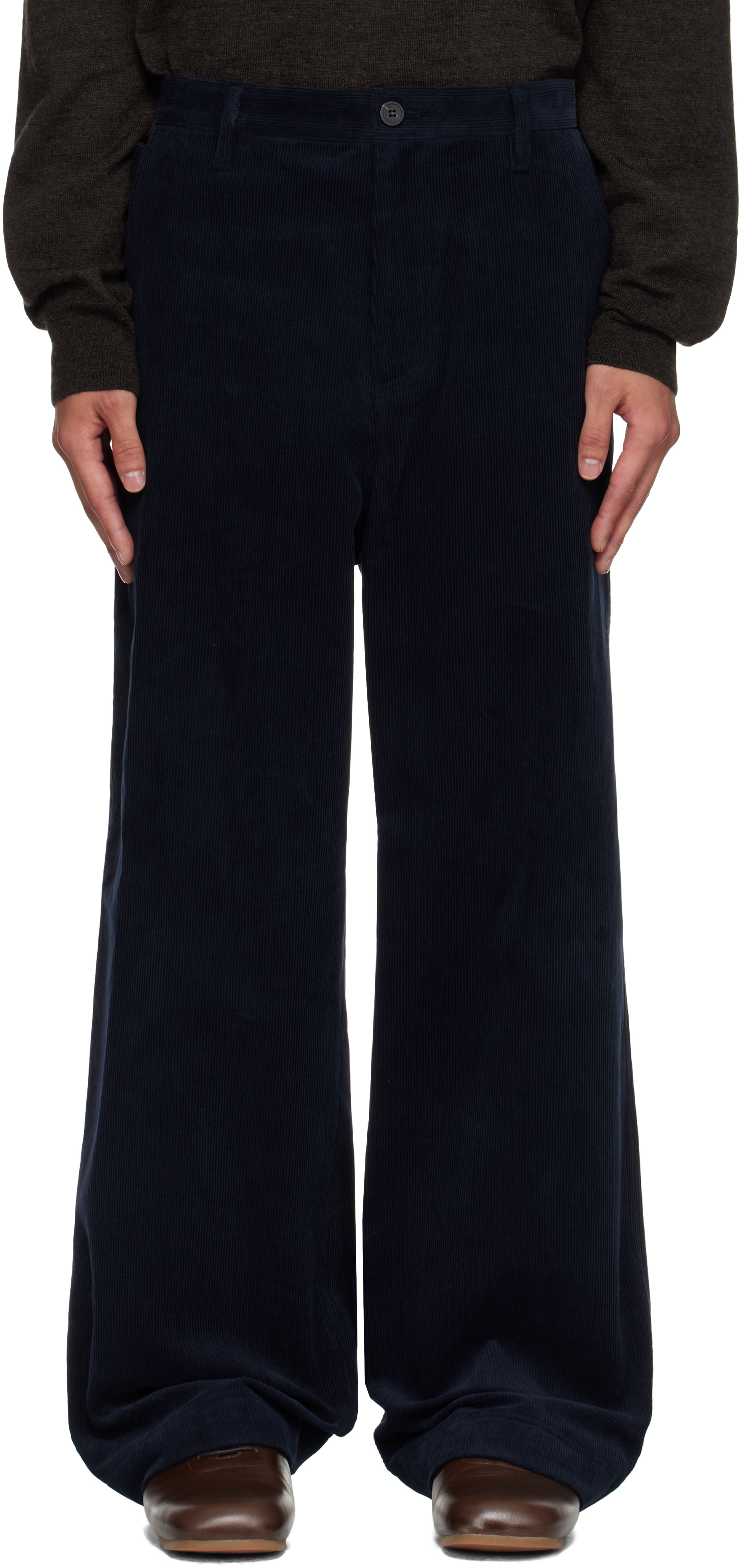 Le17septembre Navy Side Button Corduroy Trousers In Black