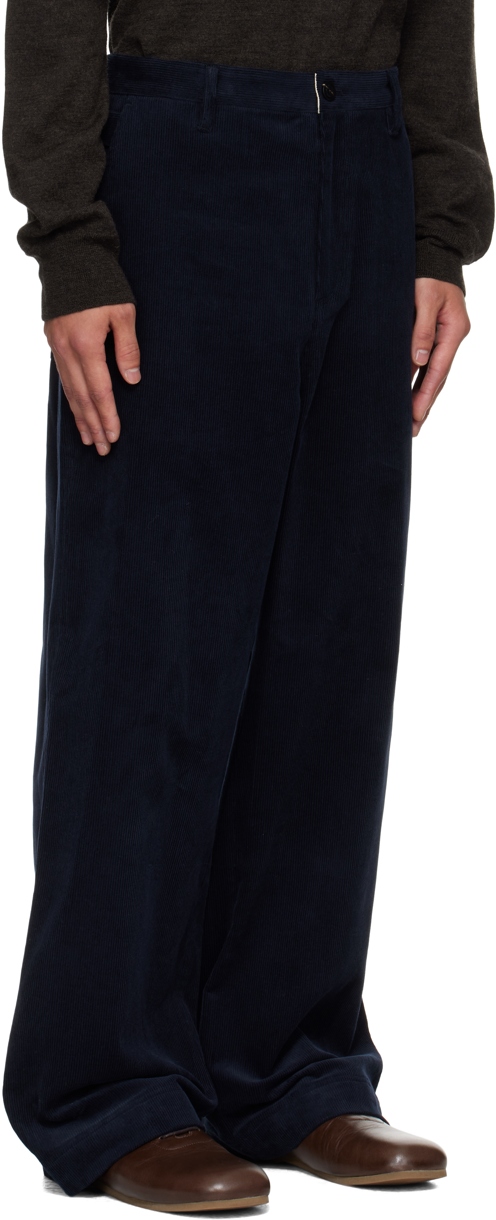 Le17septembre Navy Side Button Corduroy Trousers In Black