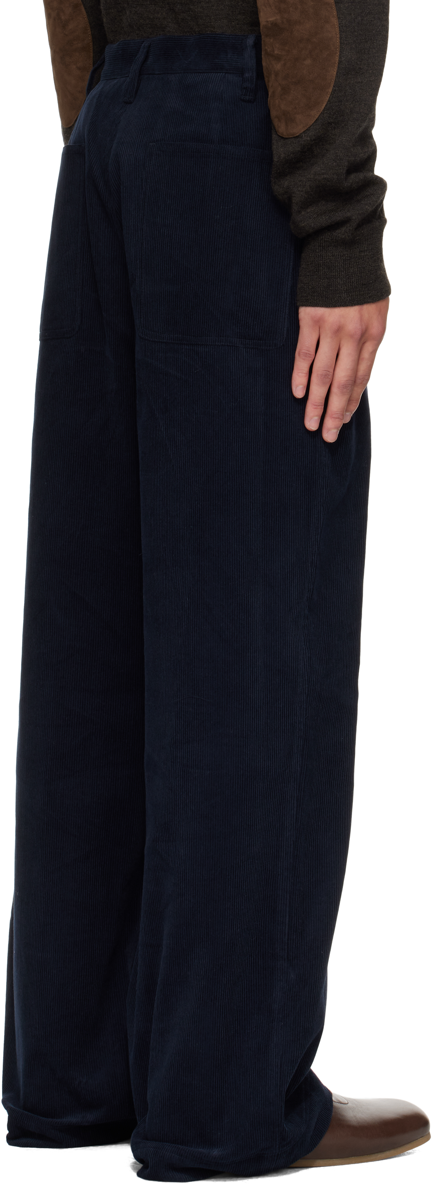Le17septembre Navy Side Button Corduroy Trousers In Black
