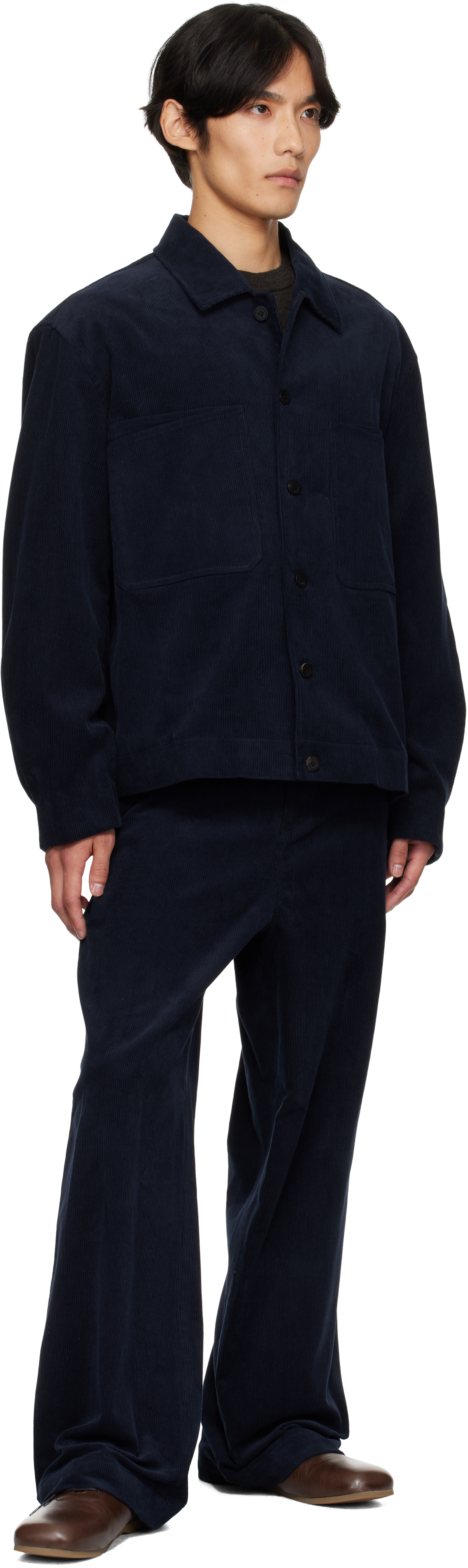 Le17septembre Navy Side Button Corduroy Trousers In Black