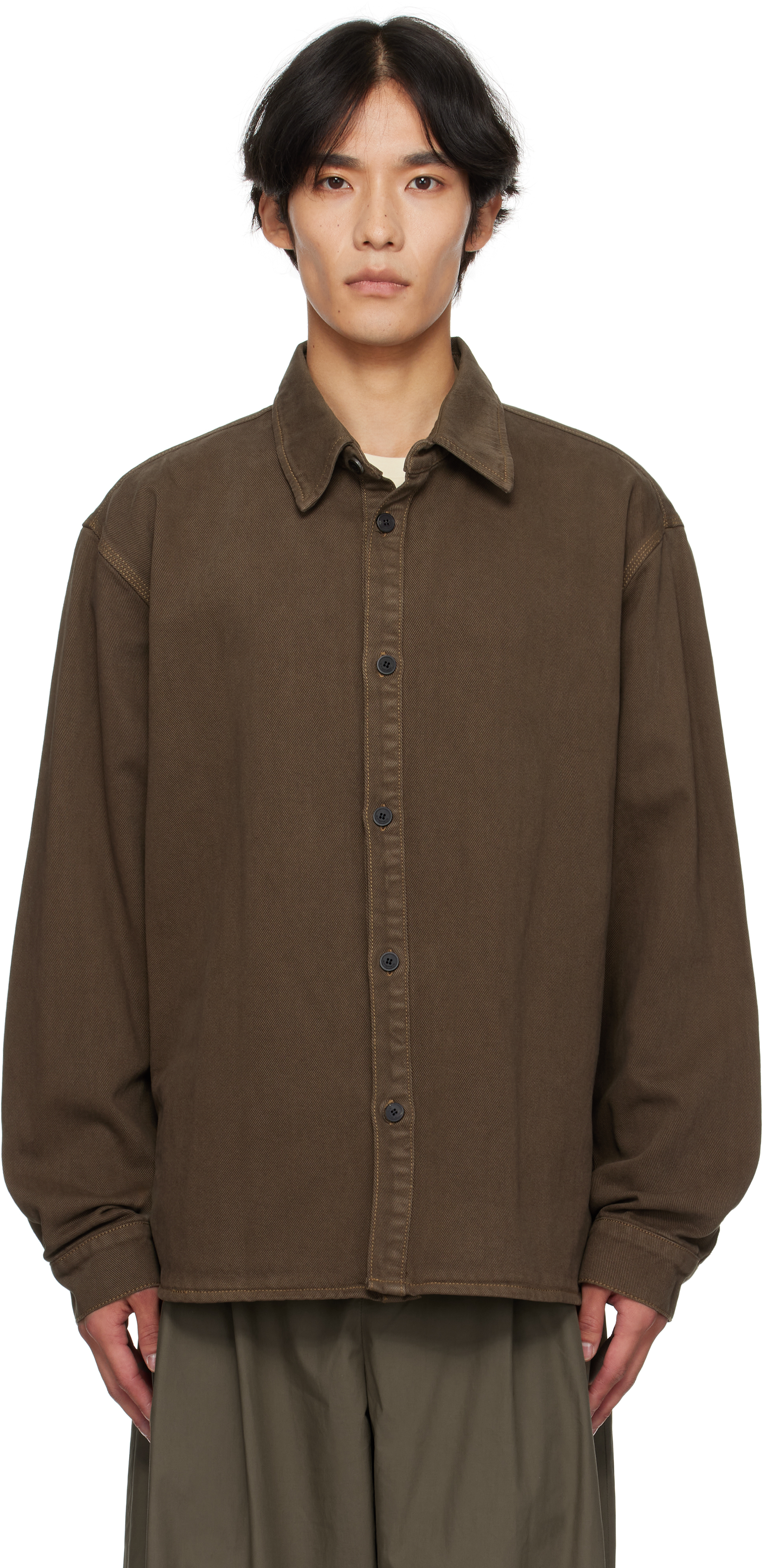 Le17septembre Brown Button Denim Shirt In Brown