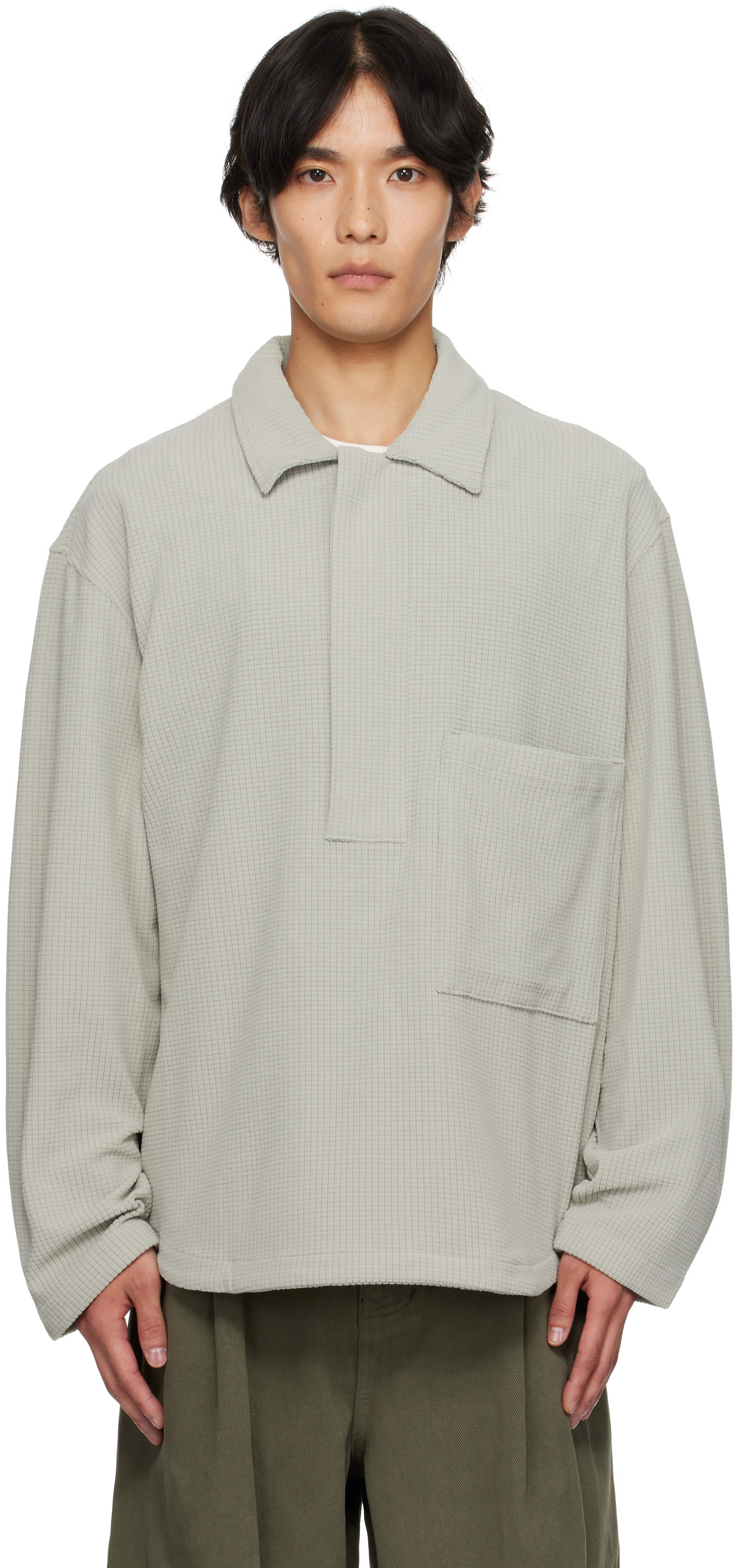 Le17septembre Gray Waffle Half-zip Polo In Neutral