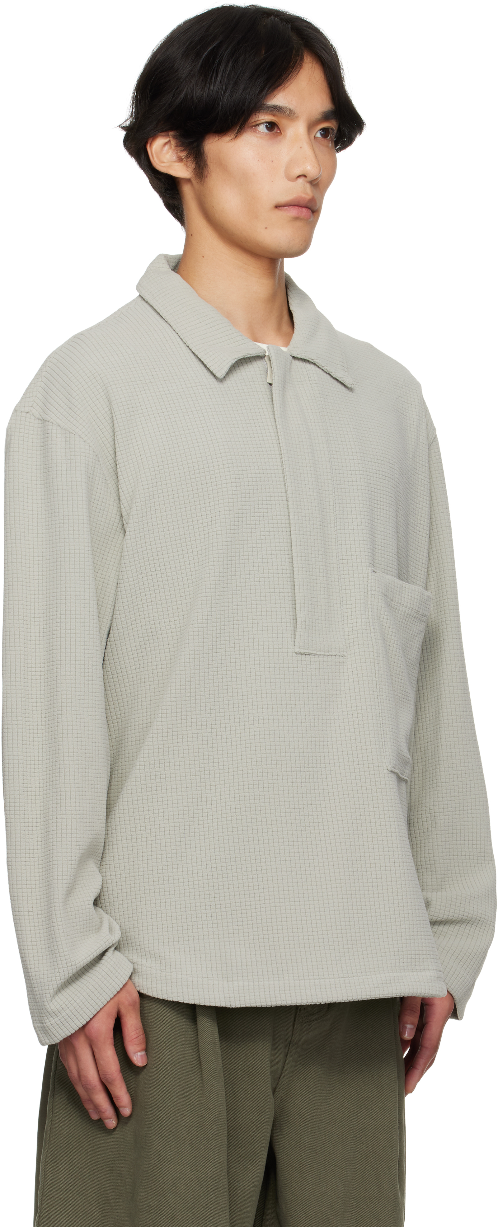 Le17septembre Gray Waffle Half-zip Polo In Neutral