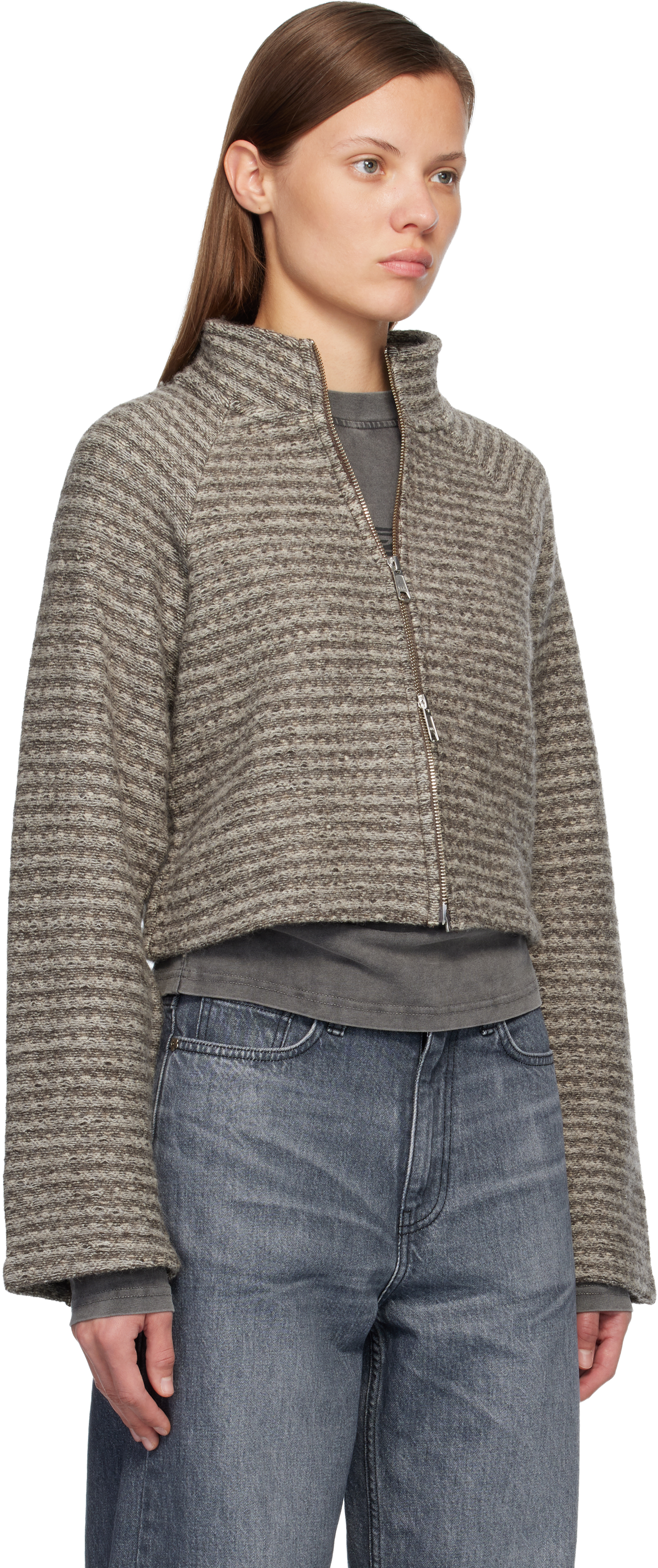 Mfpen Gray Cropped Leisure Zip Up Jacket In Gray