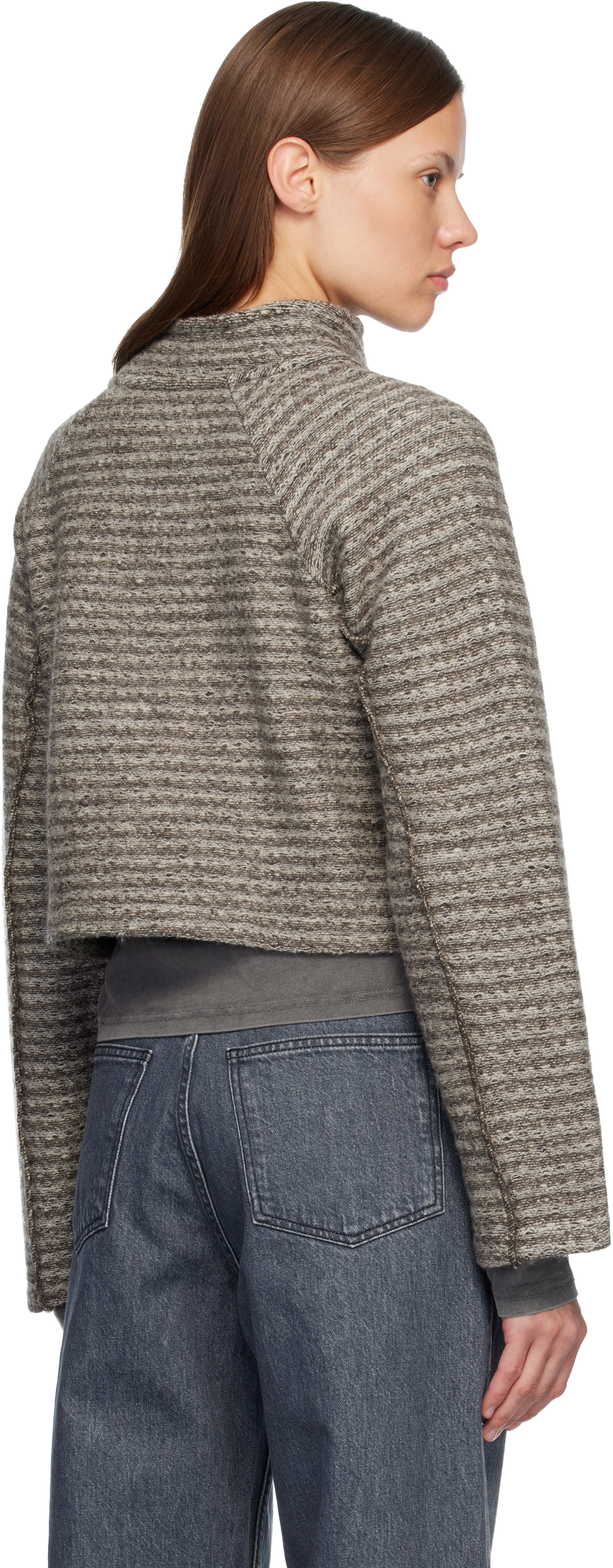 Mfpen Gray Cropped Leisure Zip Up Jacket In Gray