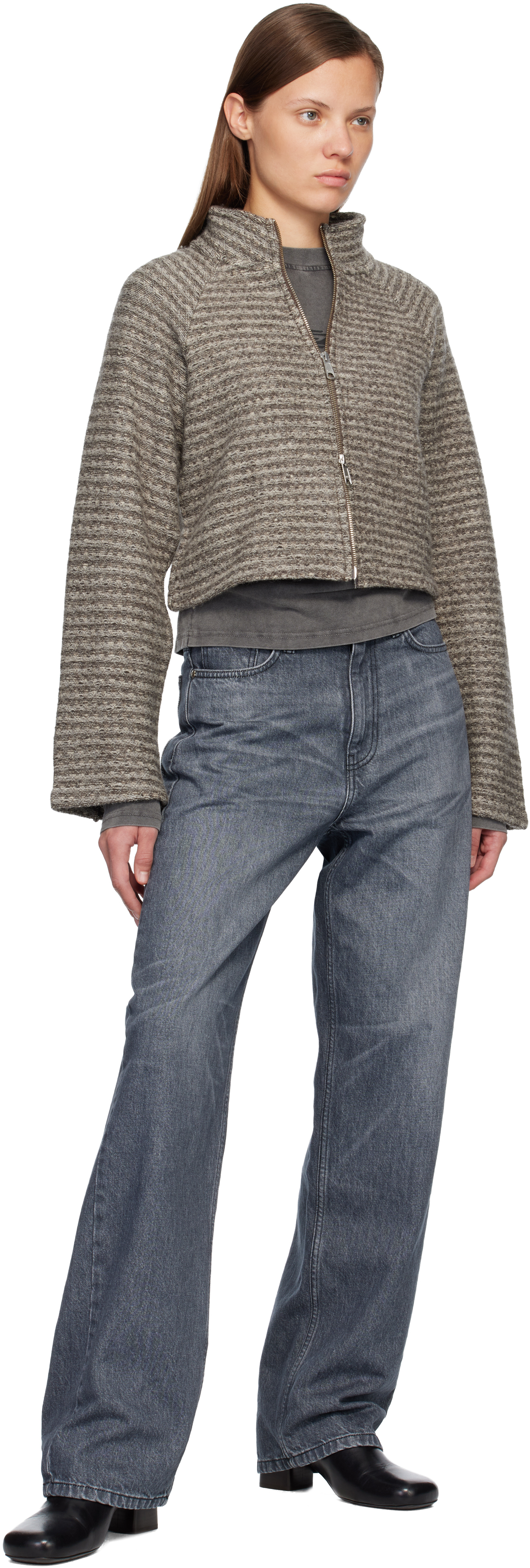 Mfpen Gray Cropped Leisure Zip Up Jacket In Gray