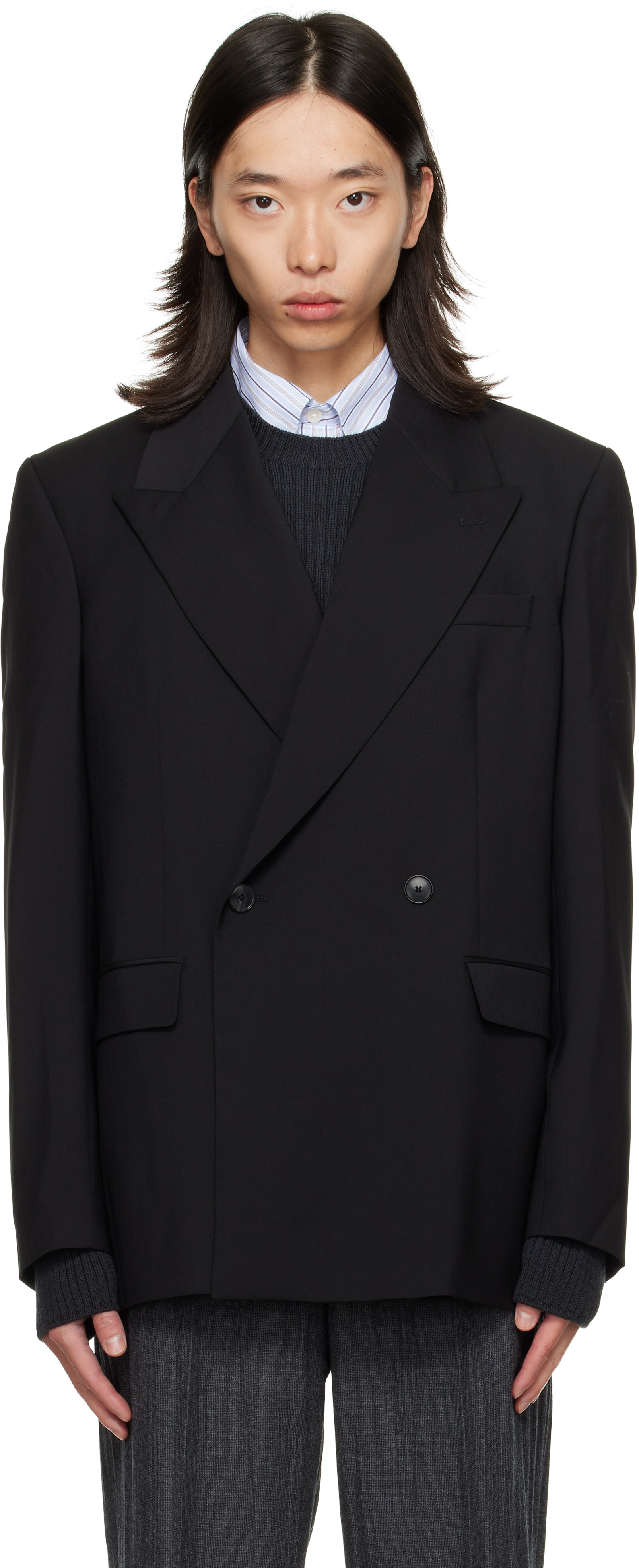 Mfpen Black Double Breasted Blazer In Black