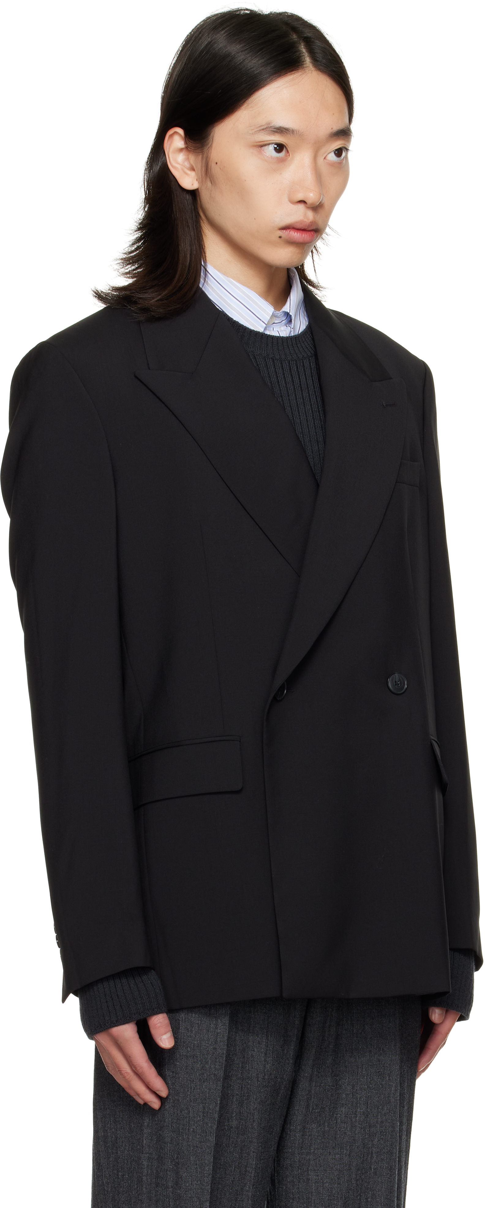 Mfpen Black Double Breasted Blazer In Black