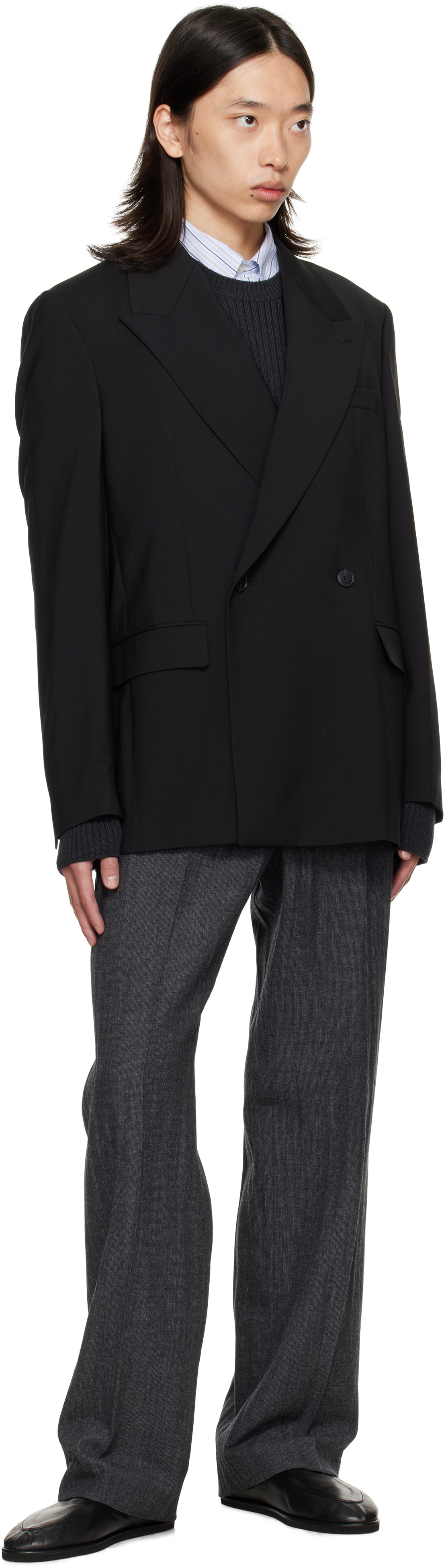 Mfpen Black Double Breasted Blazer In Black