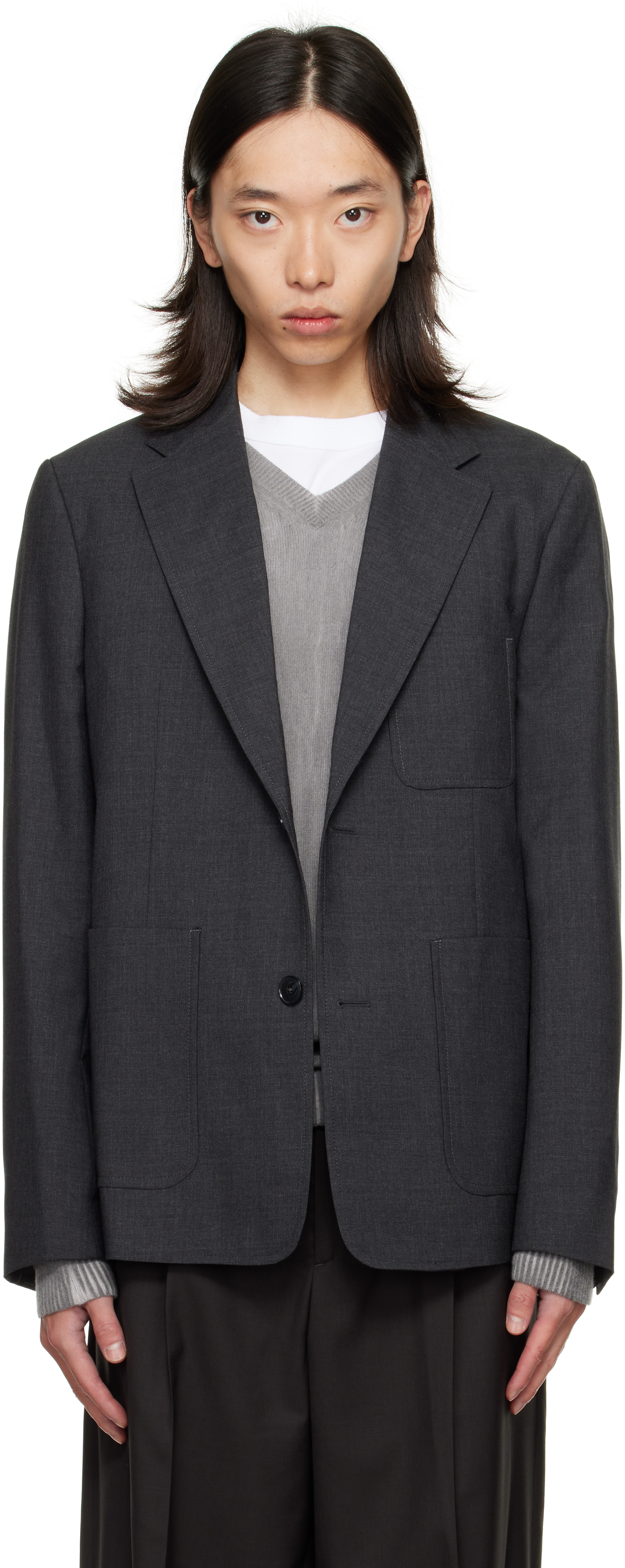 Mfpen Gray Patch Pocket Blazer In Gray