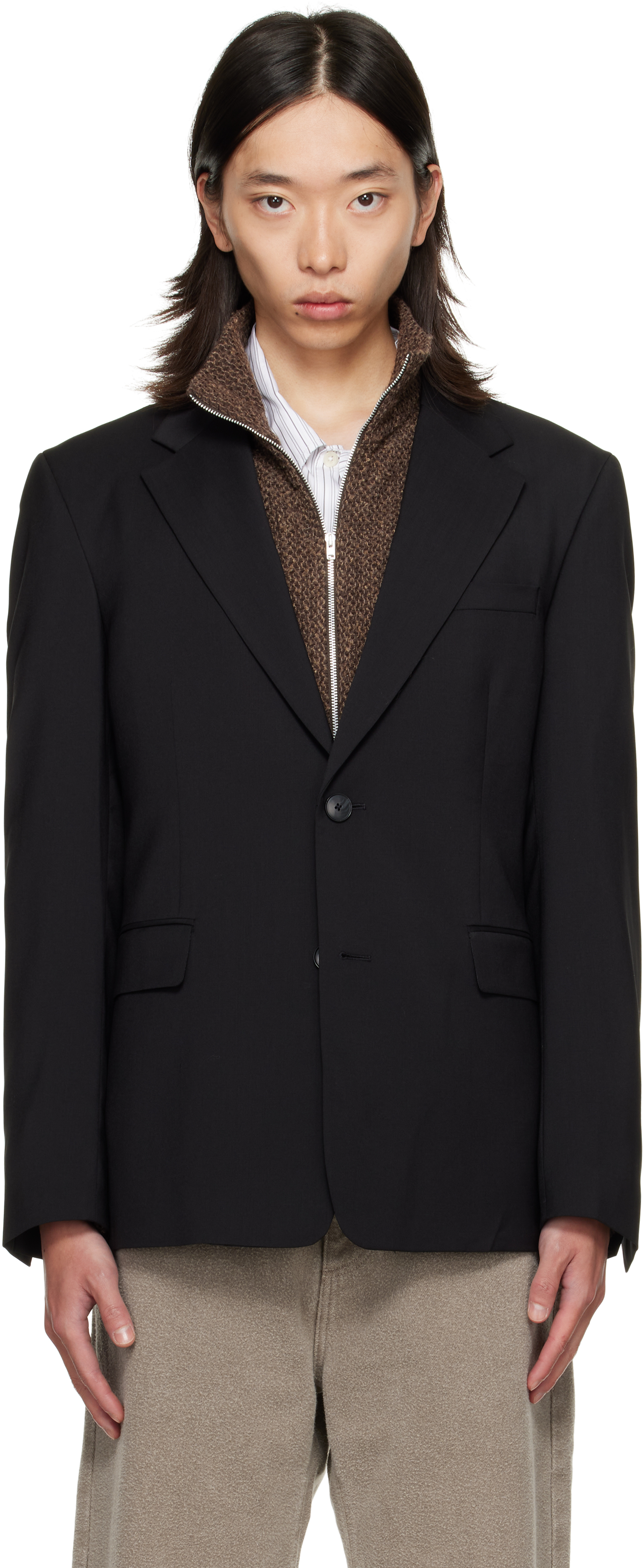 Mfpen Black Single Breasted Blazer In Black