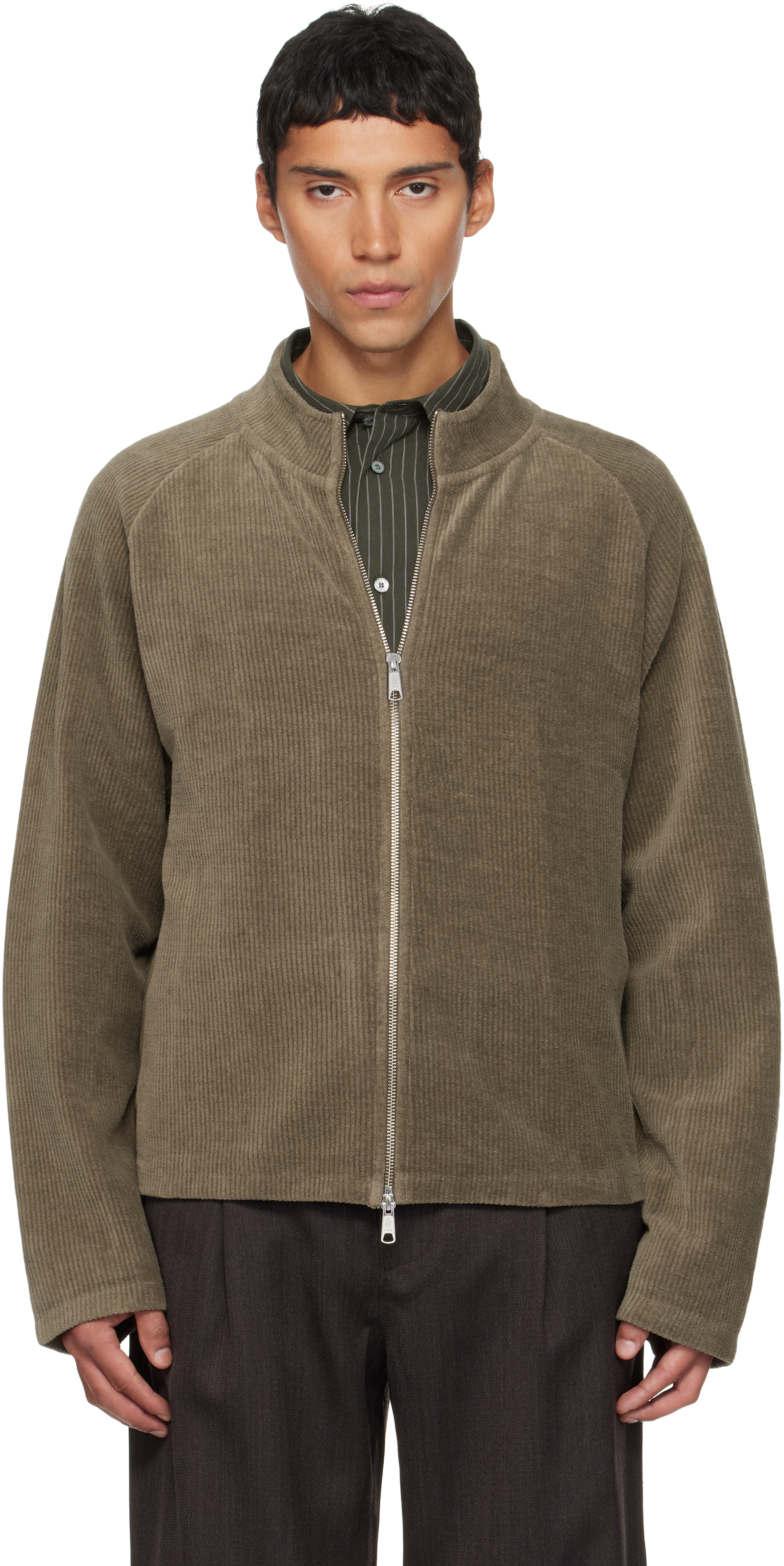 Mfpen Khaki Leisure Zip Up Jacket In Brown