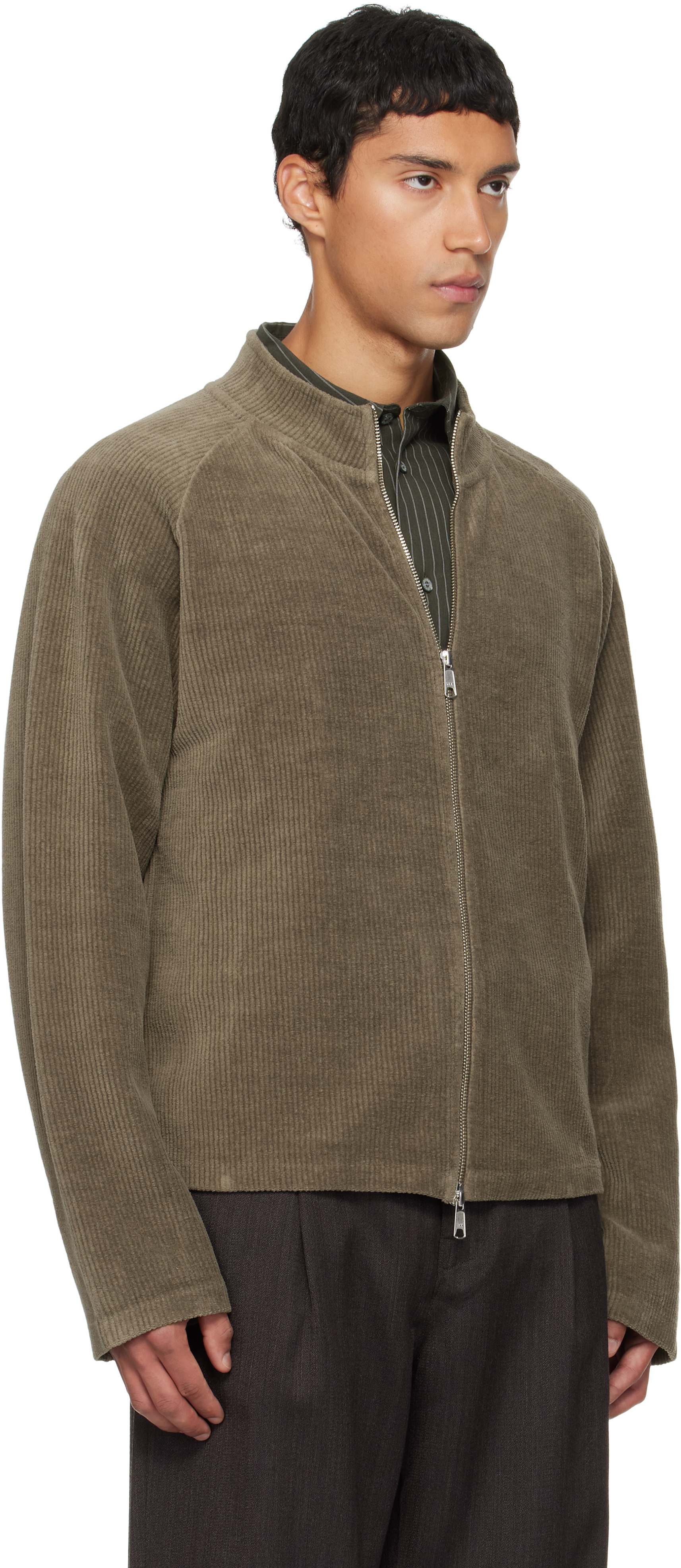Mfpen Khaki Leisure Zip Up Jacket In Brown