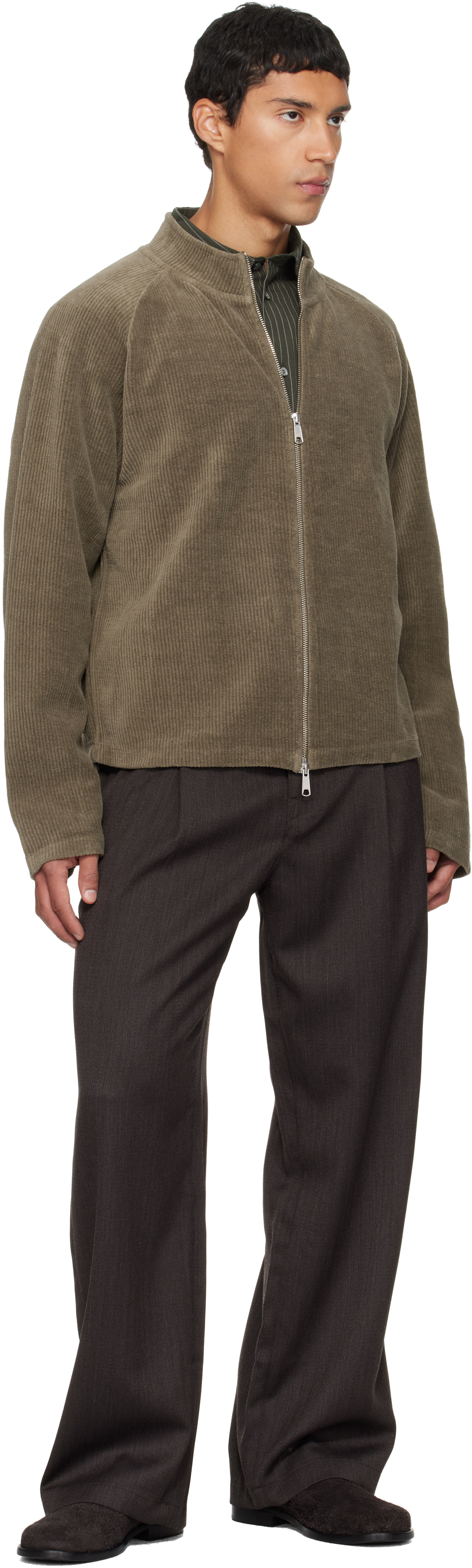 Mfpen Khaki Leisure Zip Up Jacket In Brown