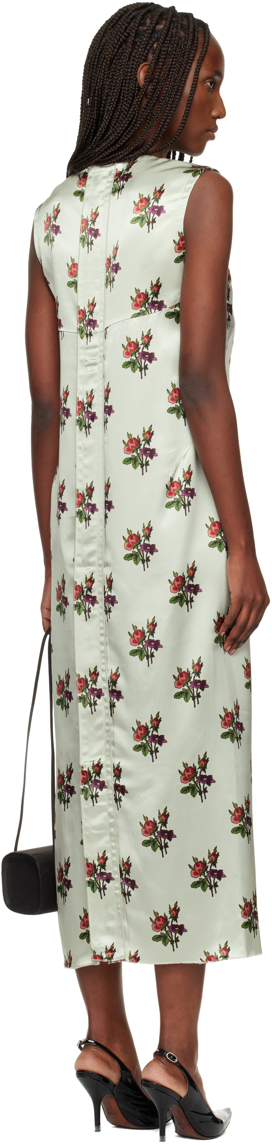 Meryll Rogge Green Floral Satin Shift Maxi Dress In Green