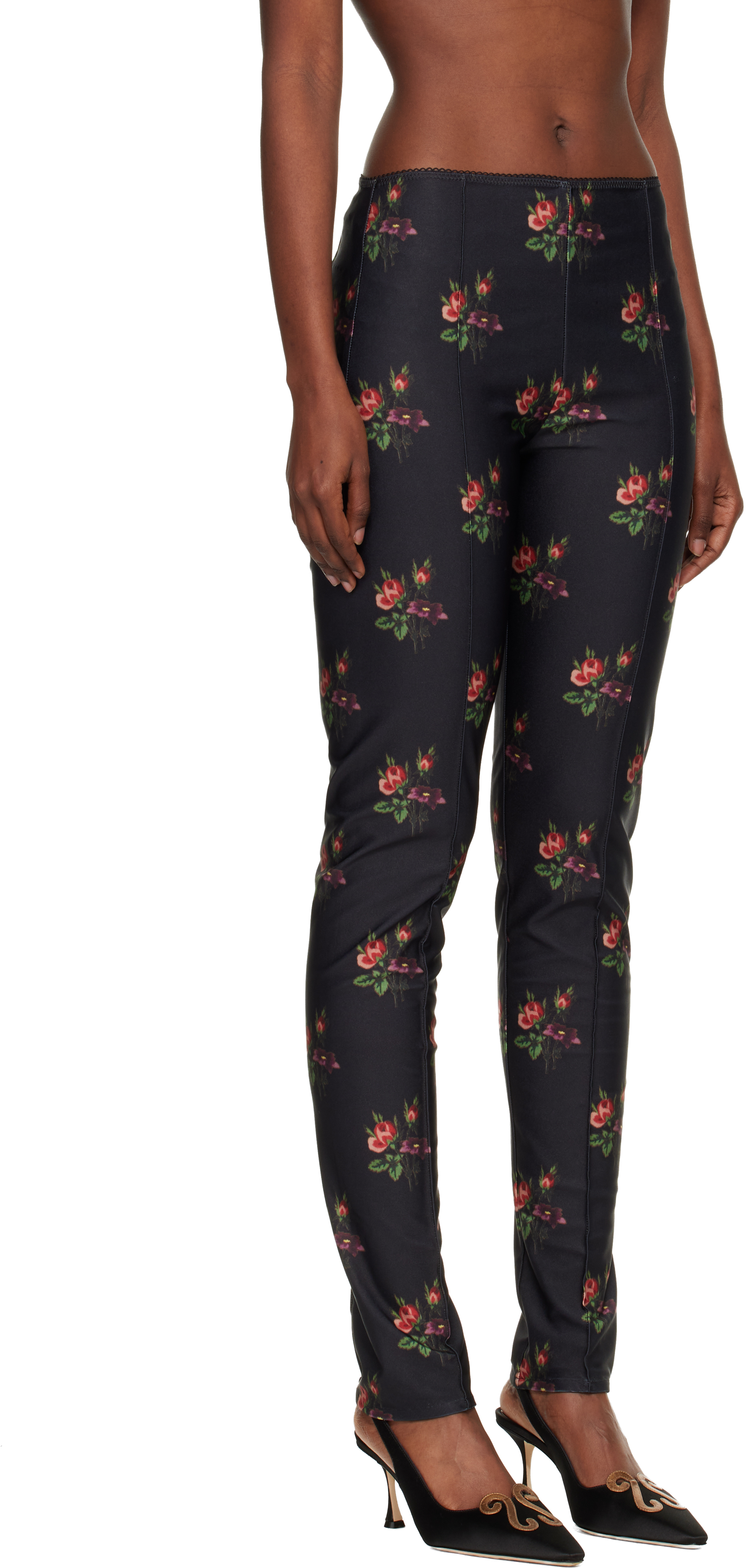 Meryll Rogge Black Floral Jersey Leggings In Black