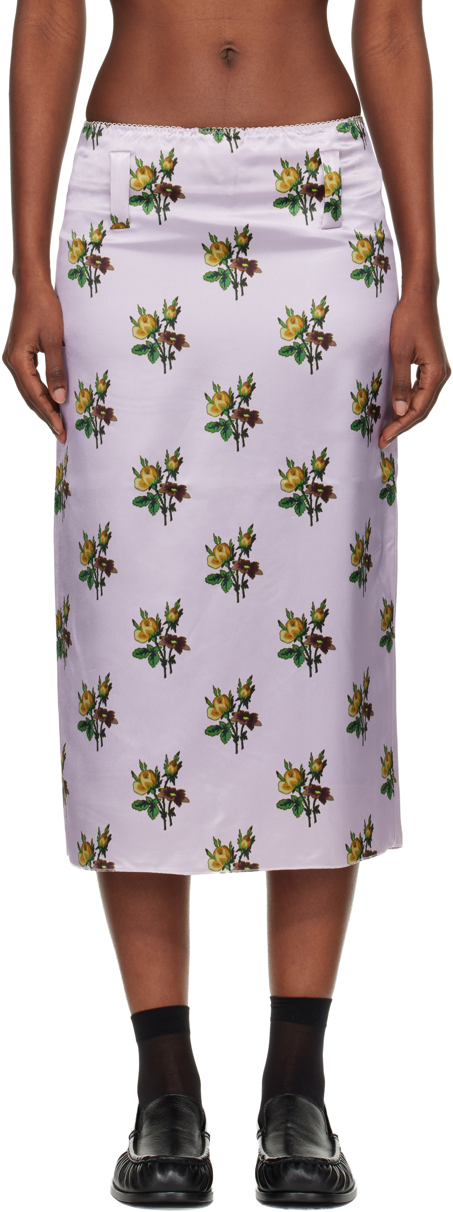 Meryll Rogge Pink Floral Satin Slip Midi Skirt In White