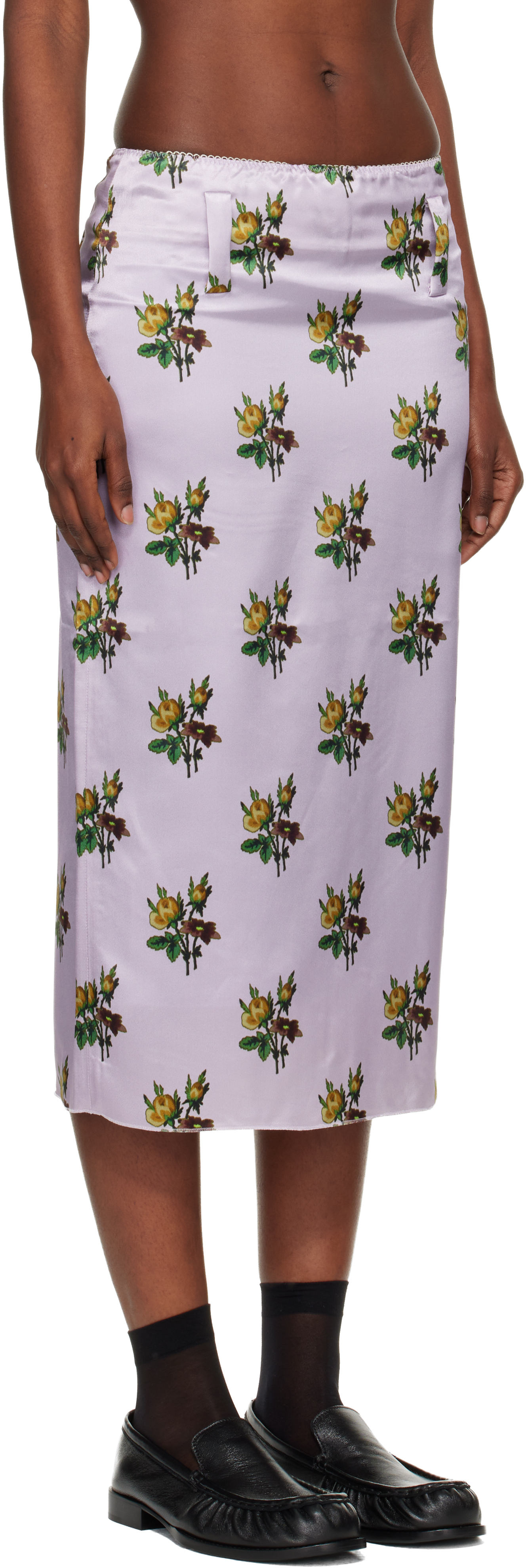 Meryll Rogge Pink Floral Satin Slip Midi Skirt In White