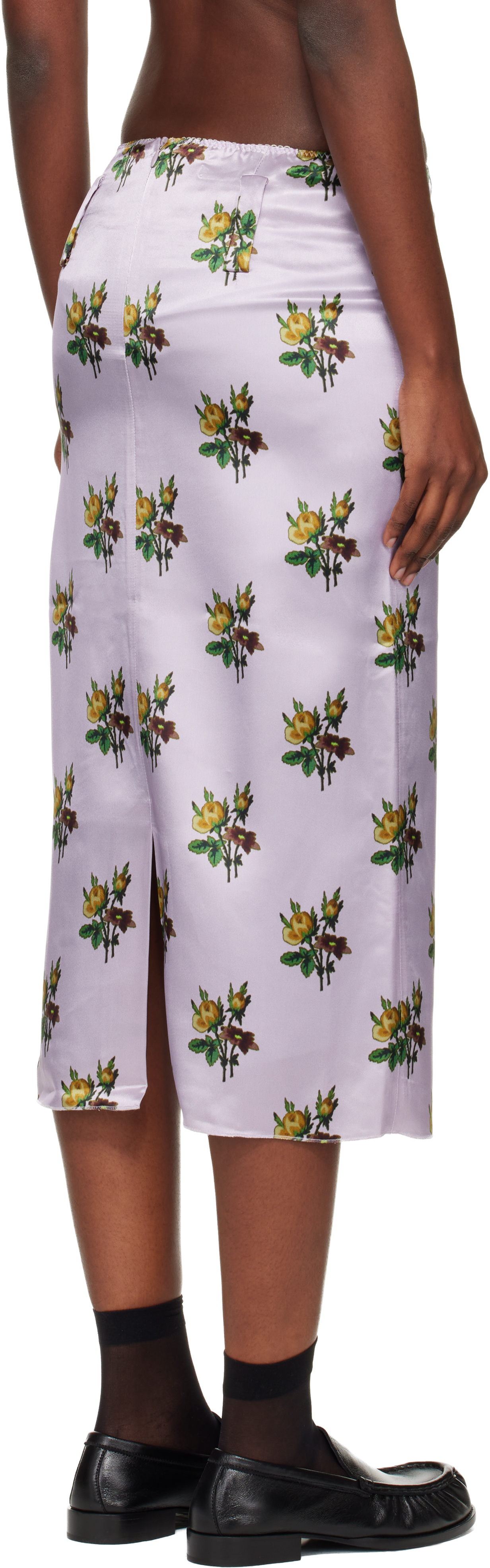 Meryll Rogge Pink Floral Satin Slip Midi Skirt In White