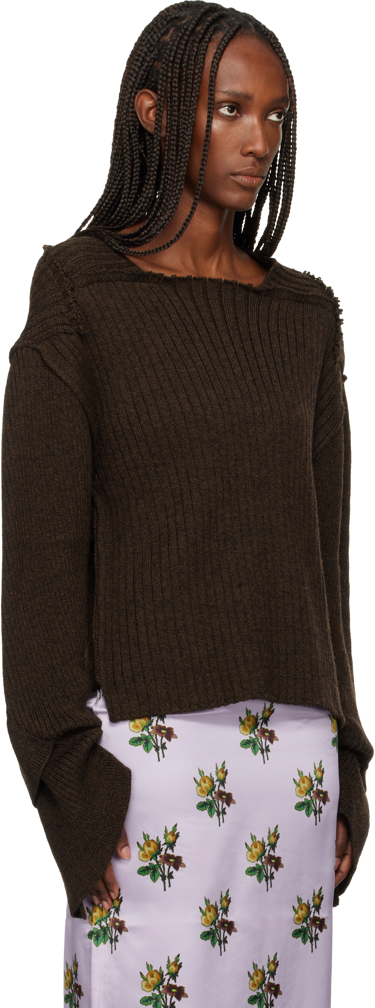 Meryll Rogge Brown Raw Edge Boat Neck Sweater In Brown
