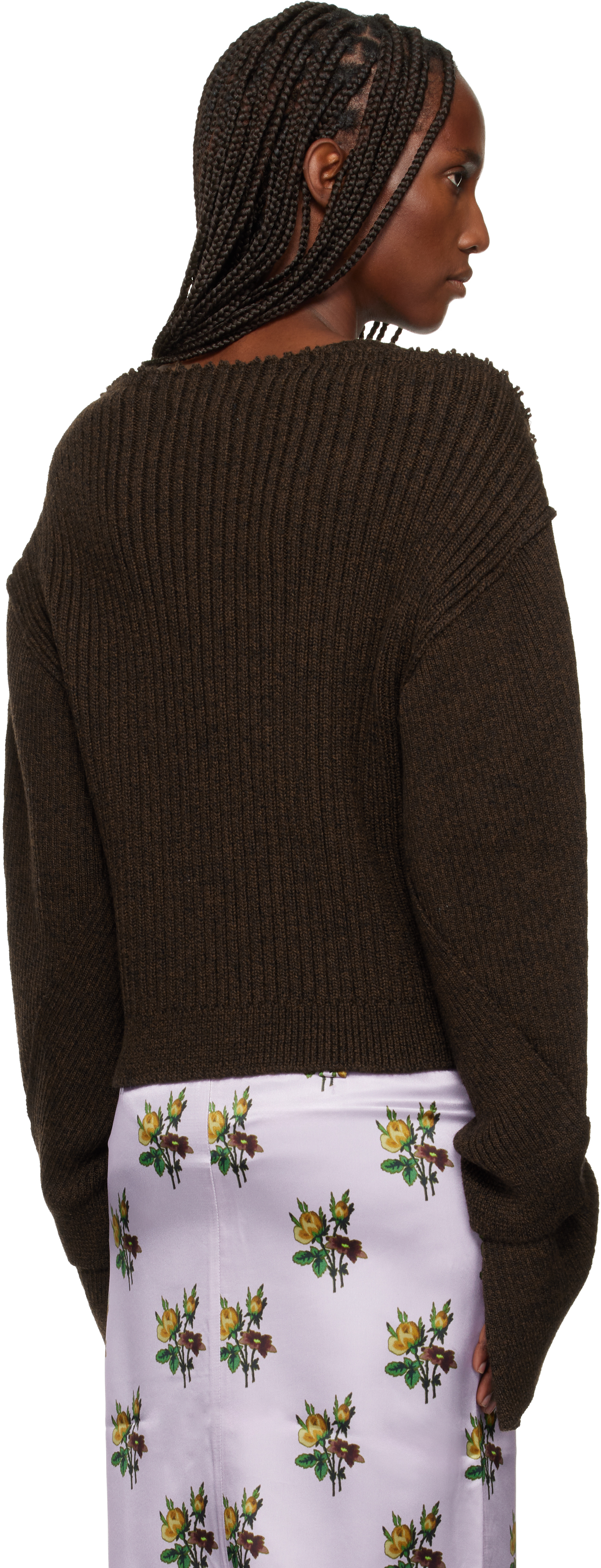 Meryll Rogge Brown Raw Edge Boat Neck Sweater In Brown