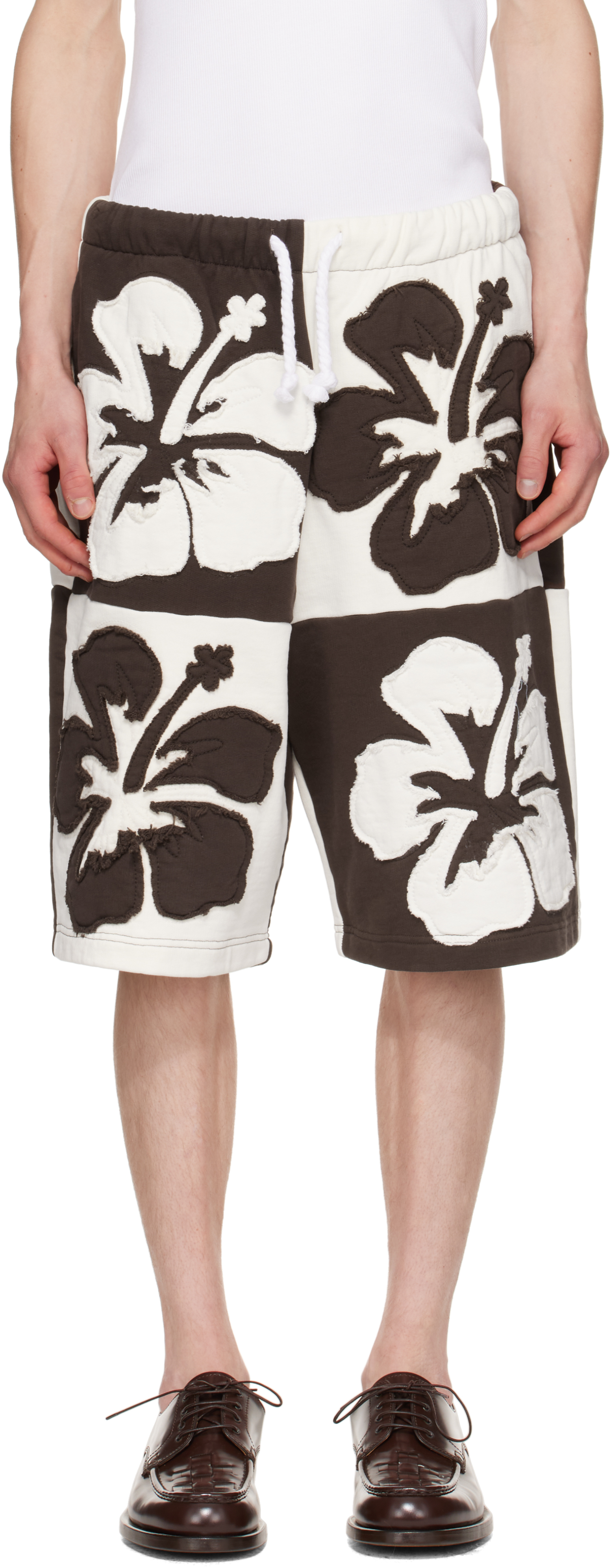 Brown & Off-White Flower Shorts