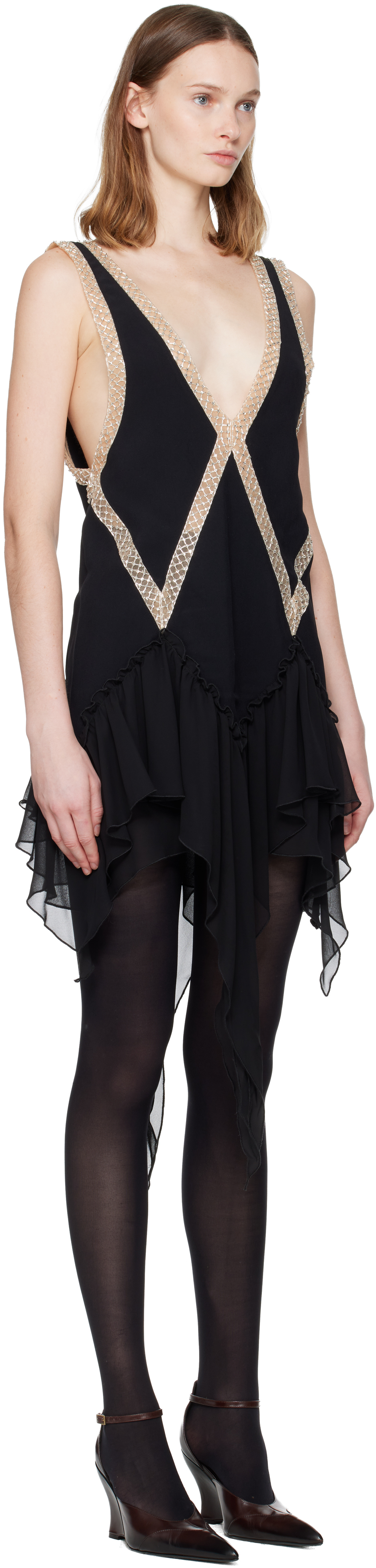 Attico Embellished Ruffled Mini Dress In Gray