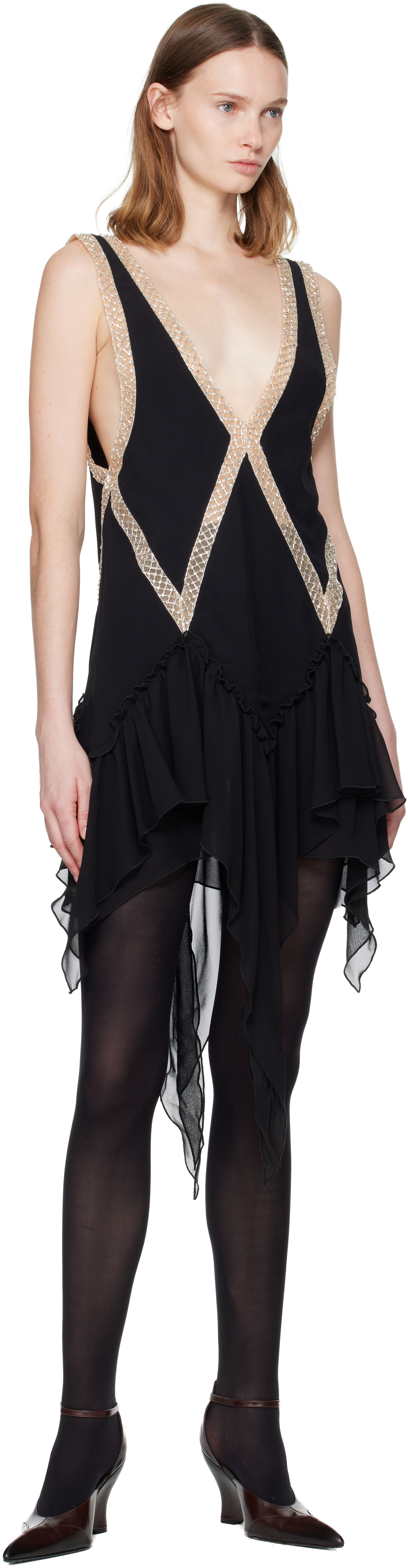 Attico Embellished Ruffled Mini Dress In Gray