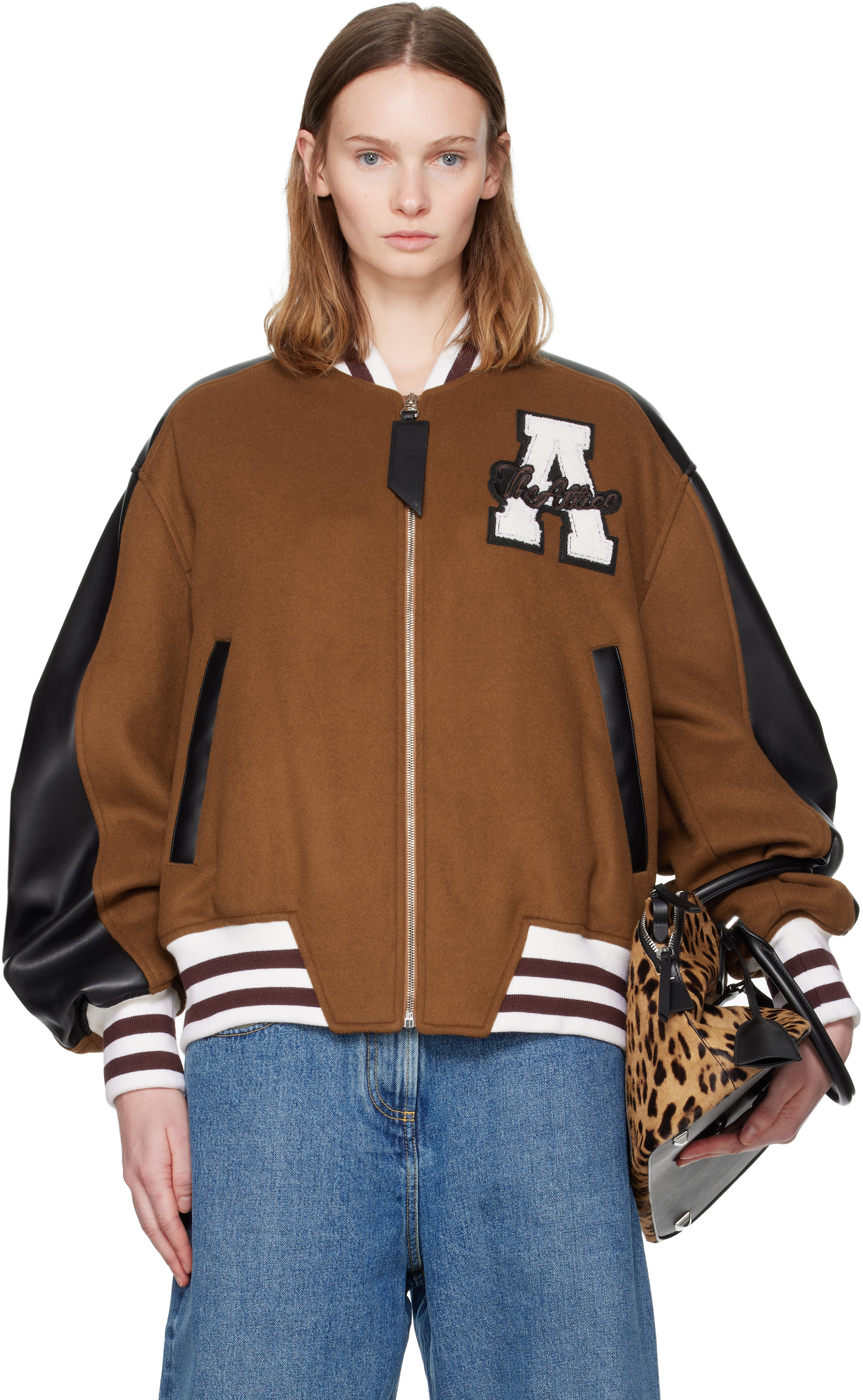 Attico Tan Wool Bomber Jacket
