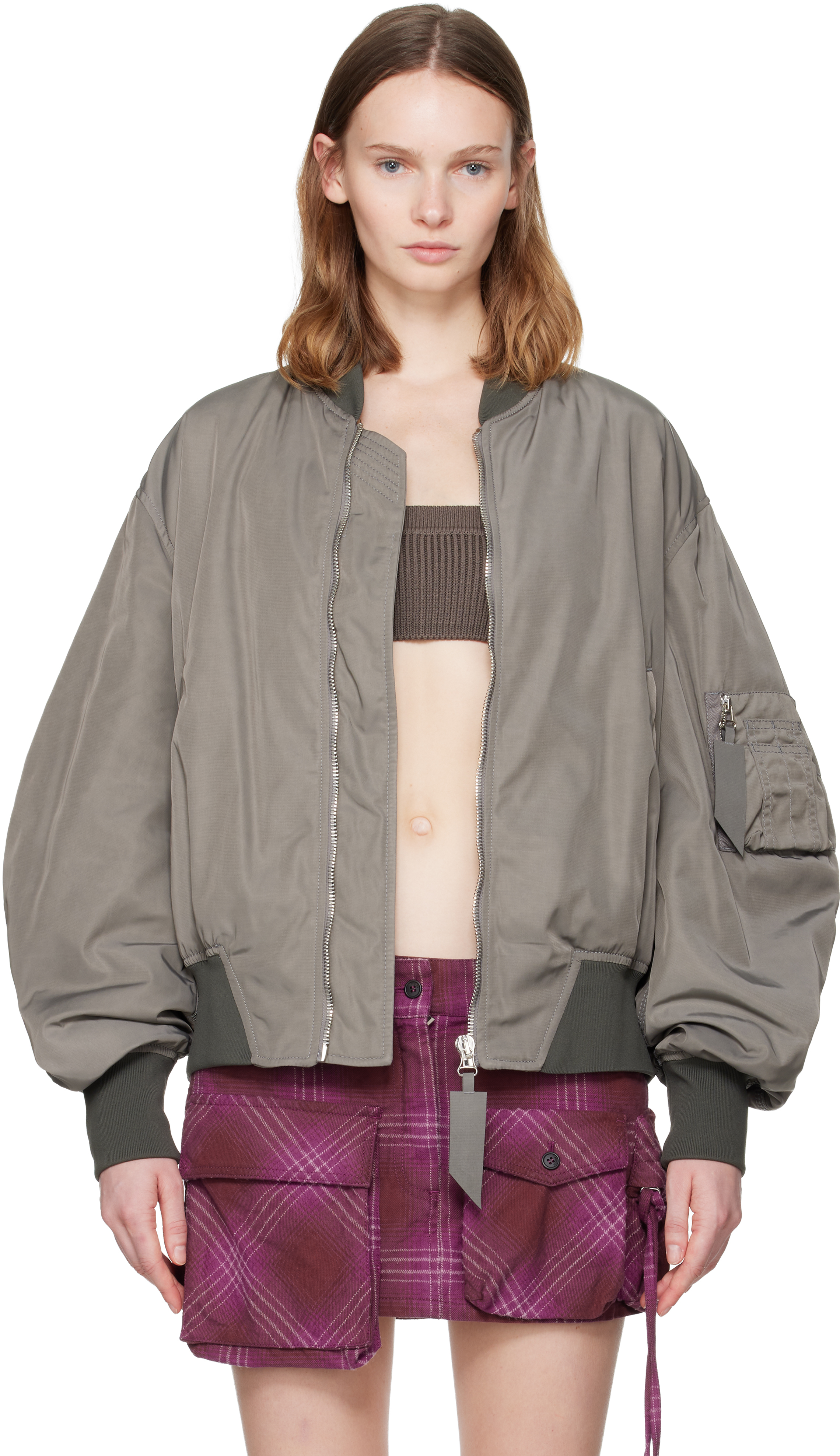 Attico Gray Anja Bomber Jacket