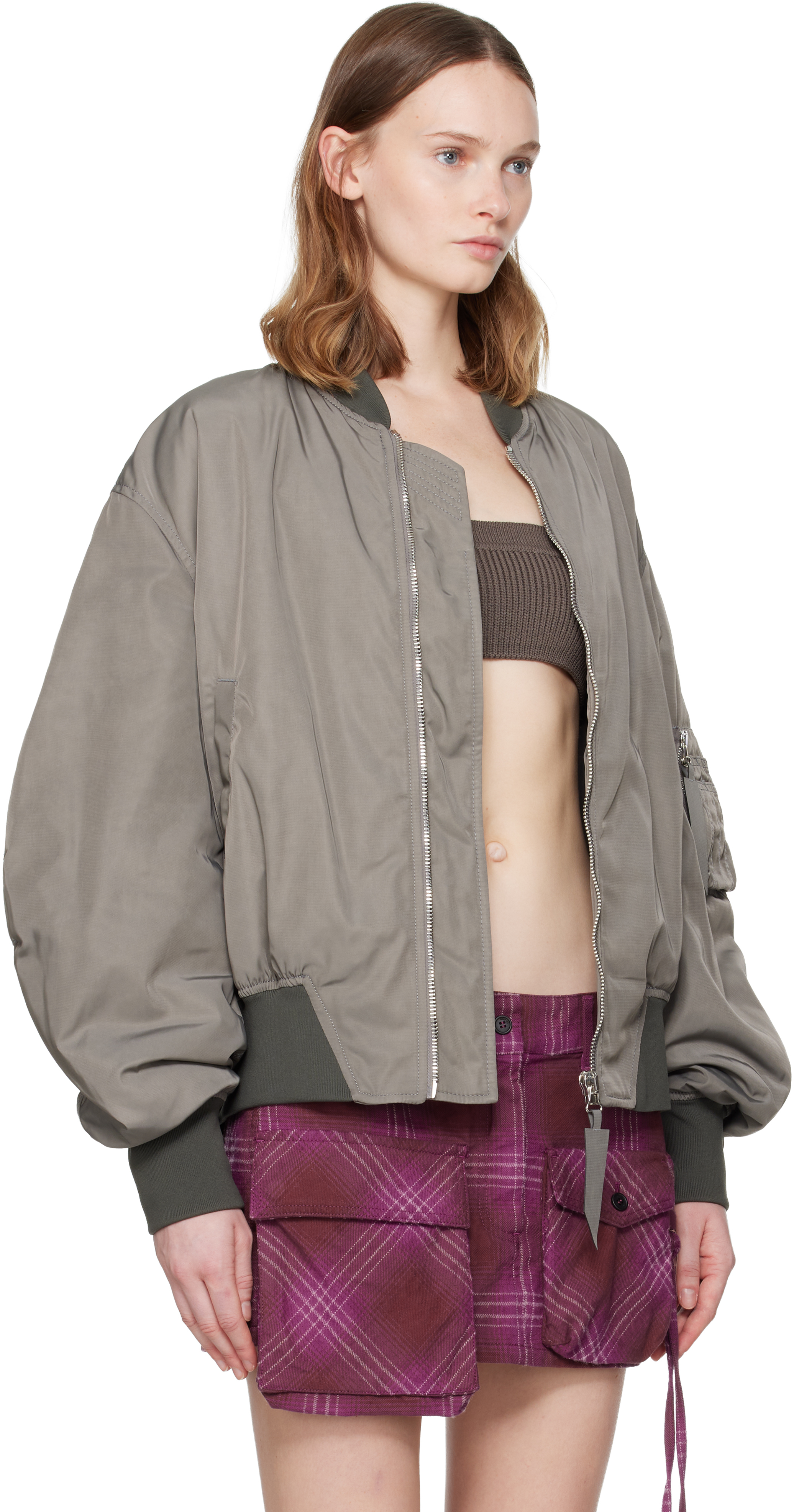 Attico Gray Anja Bomber Jacket In Gray