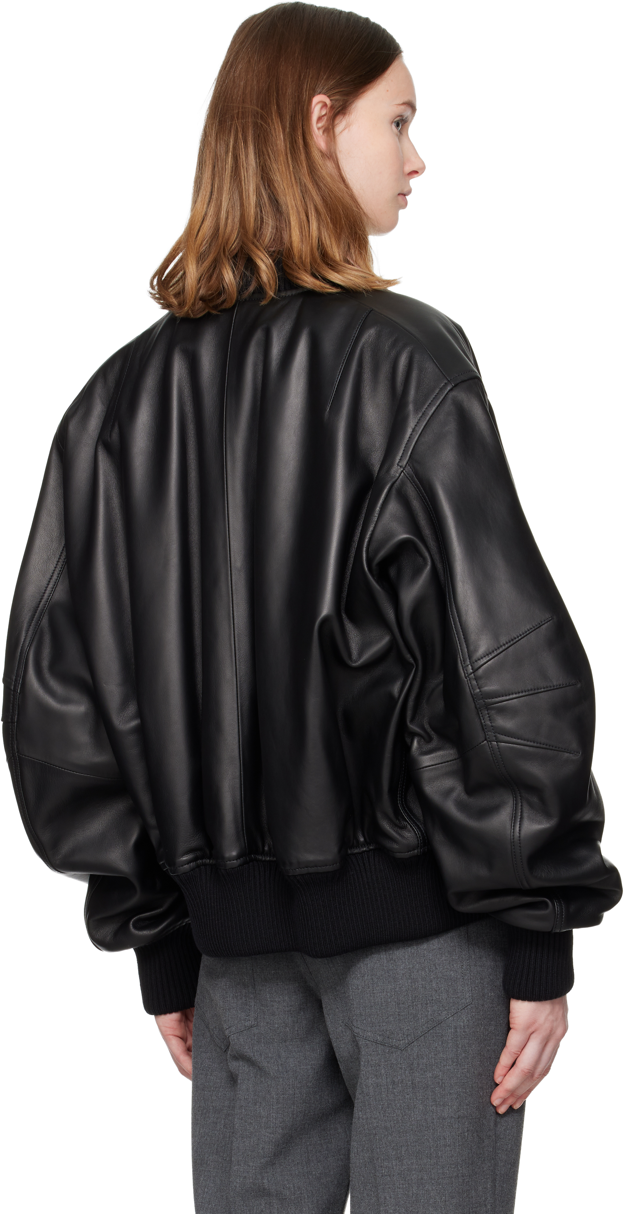 Attico Black Anja Leather Bomber Jacket In Black