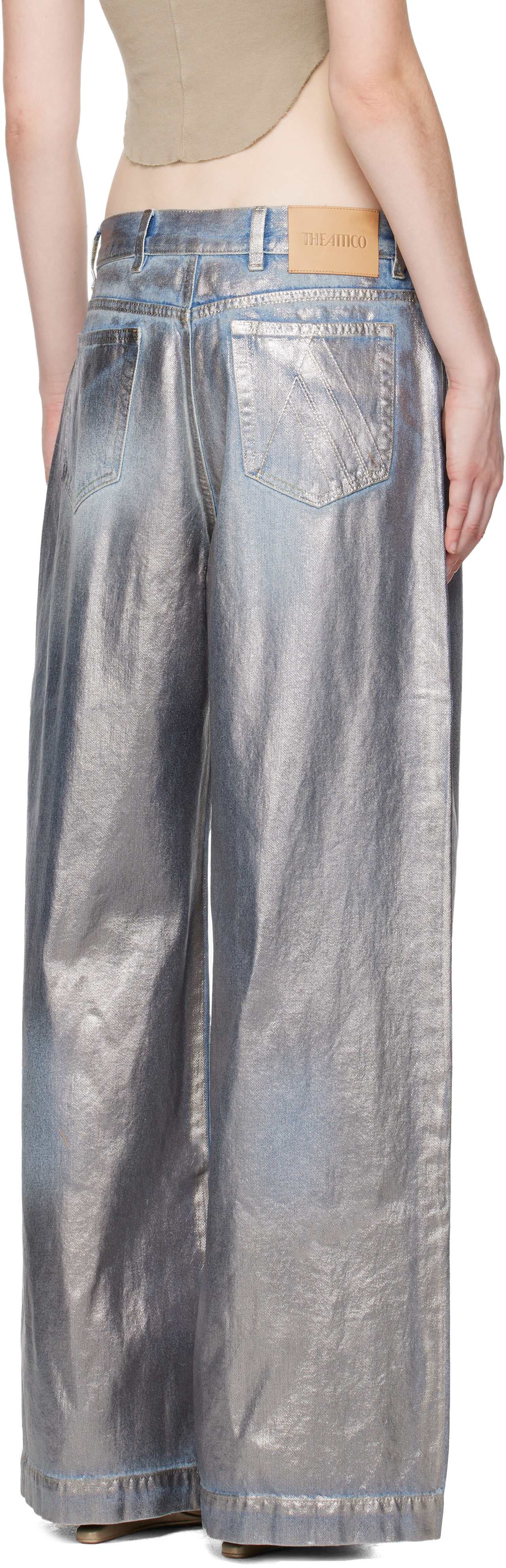 Attico Coated Non-stretch Jeans In Silver