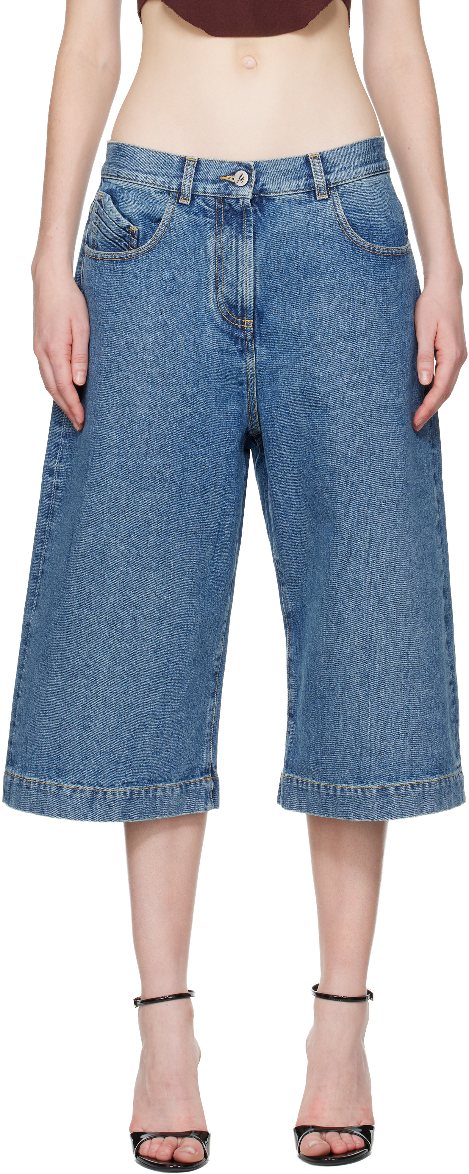 Attico Blue Washed Denim Shorts In Blue