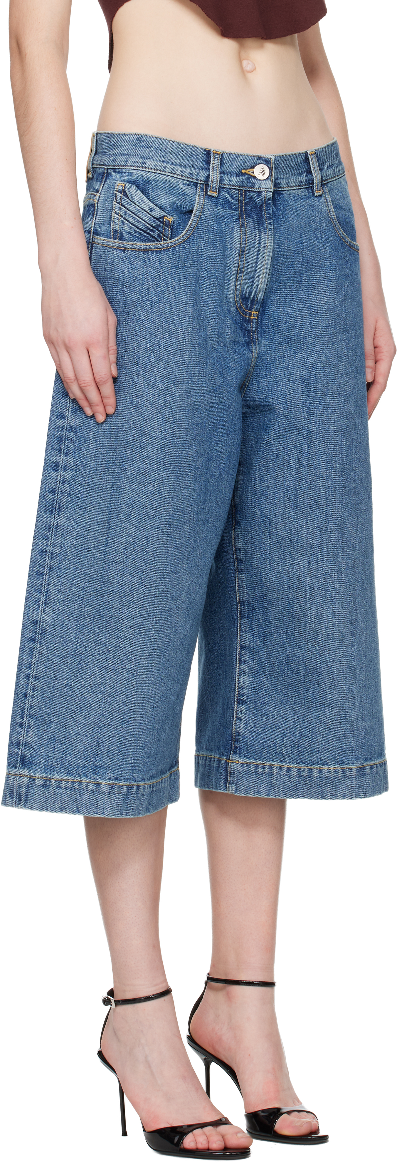 Attico Blue Washed Denim Shorts In Blue