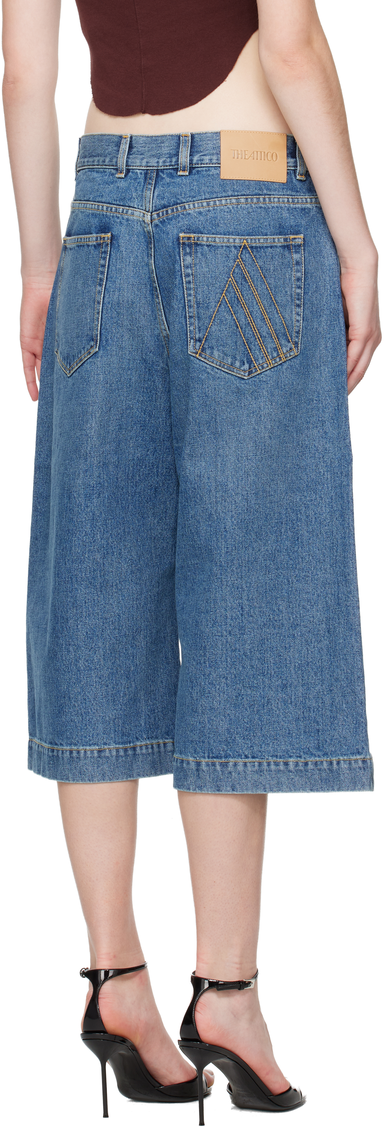 Attico Blue Washed Denim Shorts In Blue