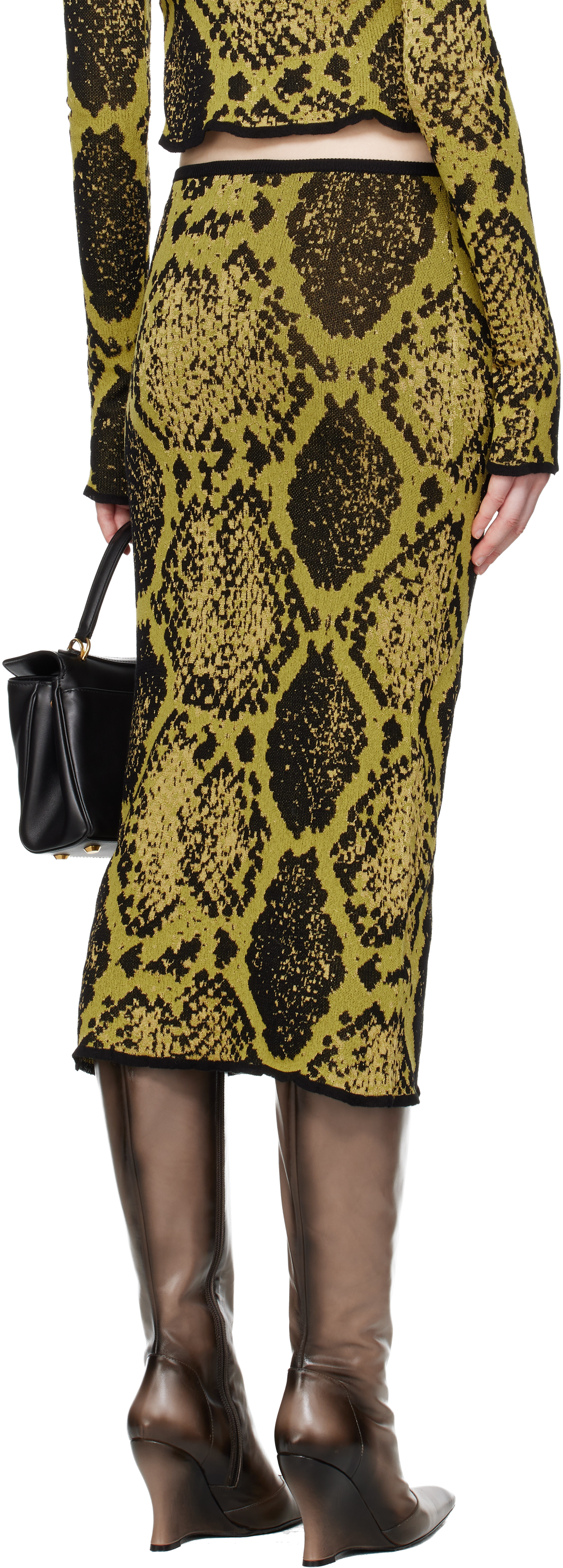 Attico Yellow & Black Jacquard Midi Skirt In Pink