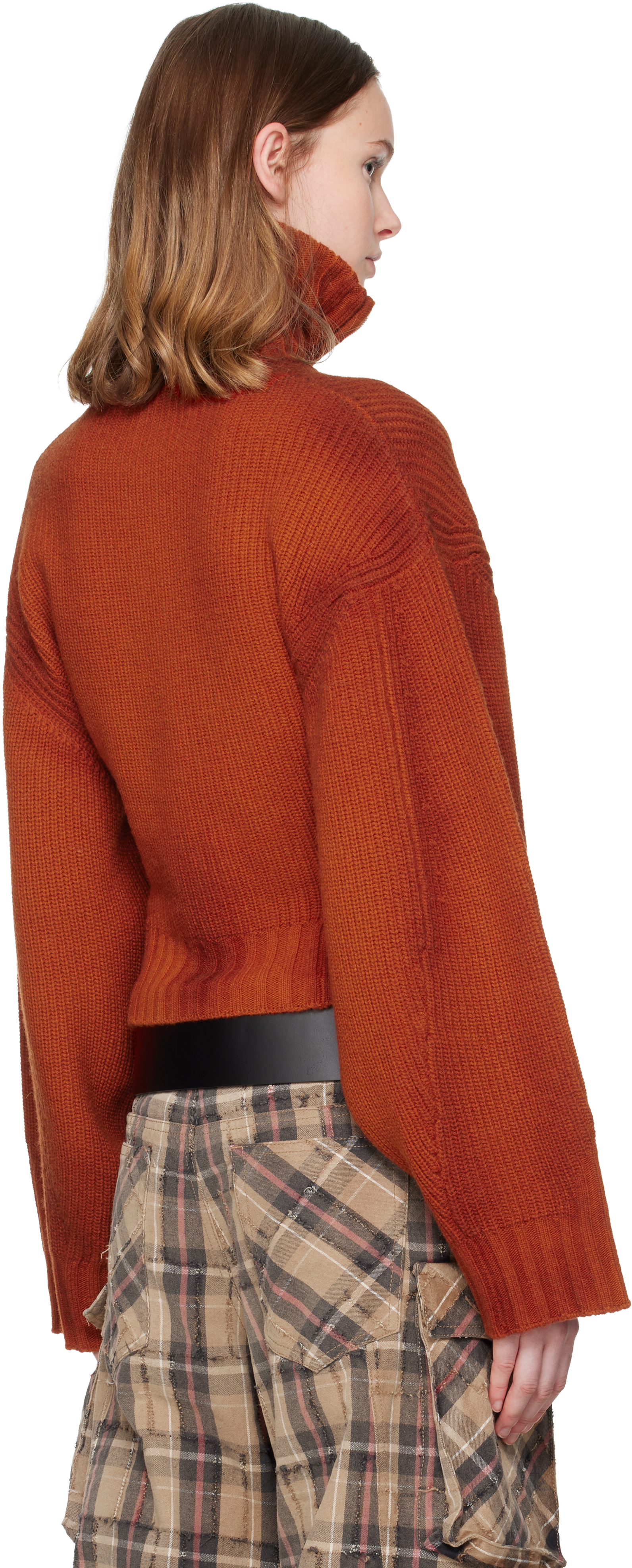 Attico Orange Sprayed Ribbed Wool Cashmere Cardigan In Brown