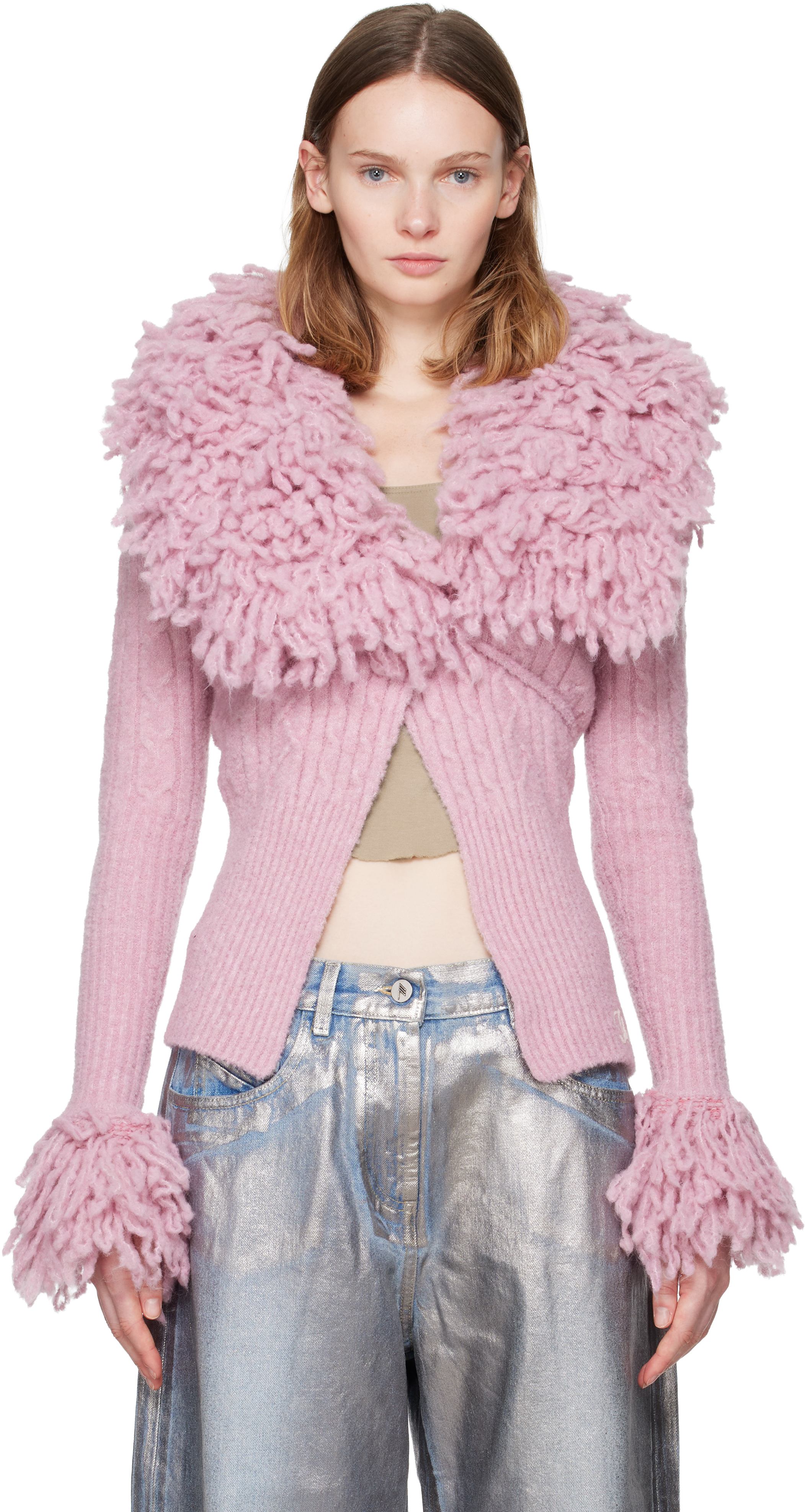 Attico Cable-knit Cardigan In Pink