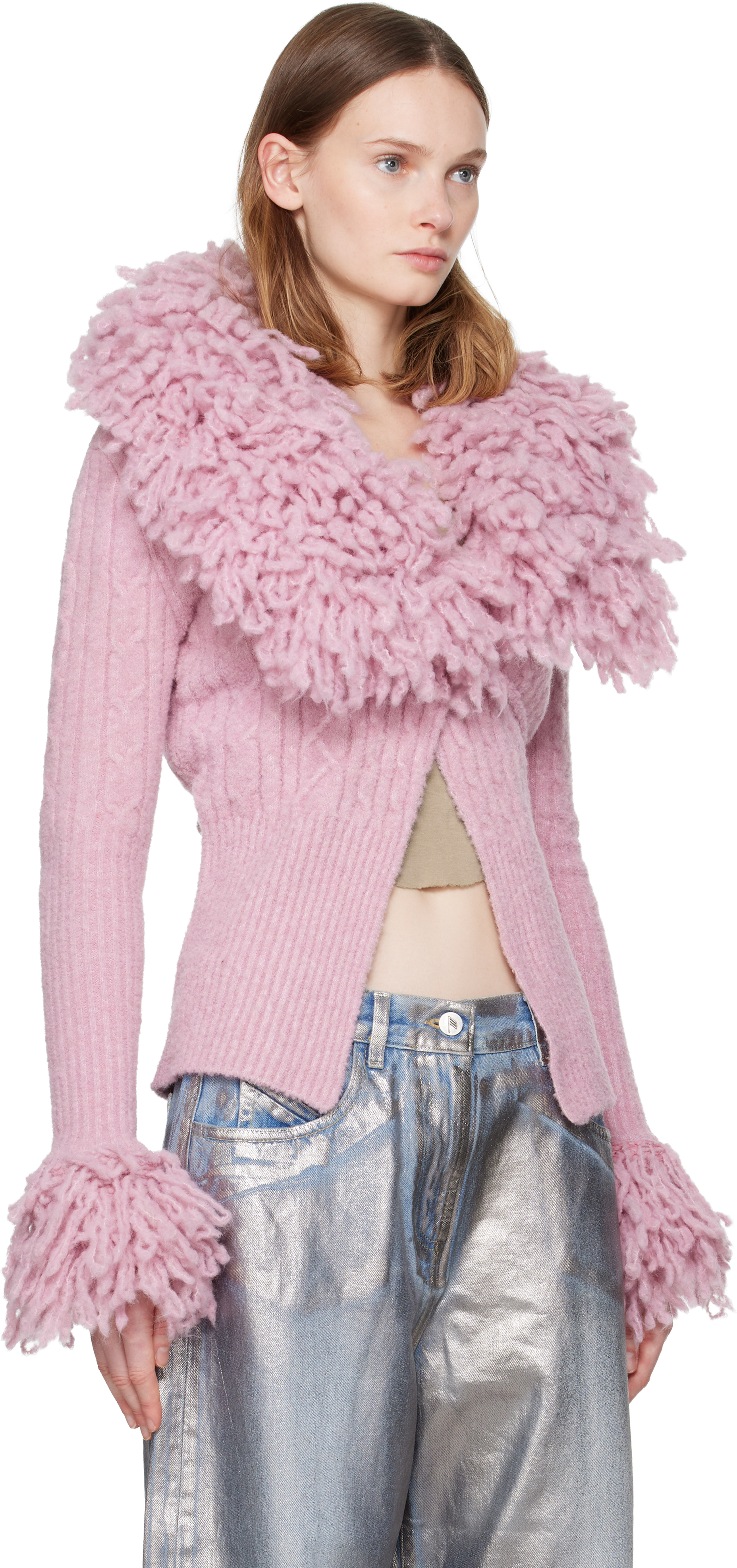 Attico Cable-knit Cardigan In Pink