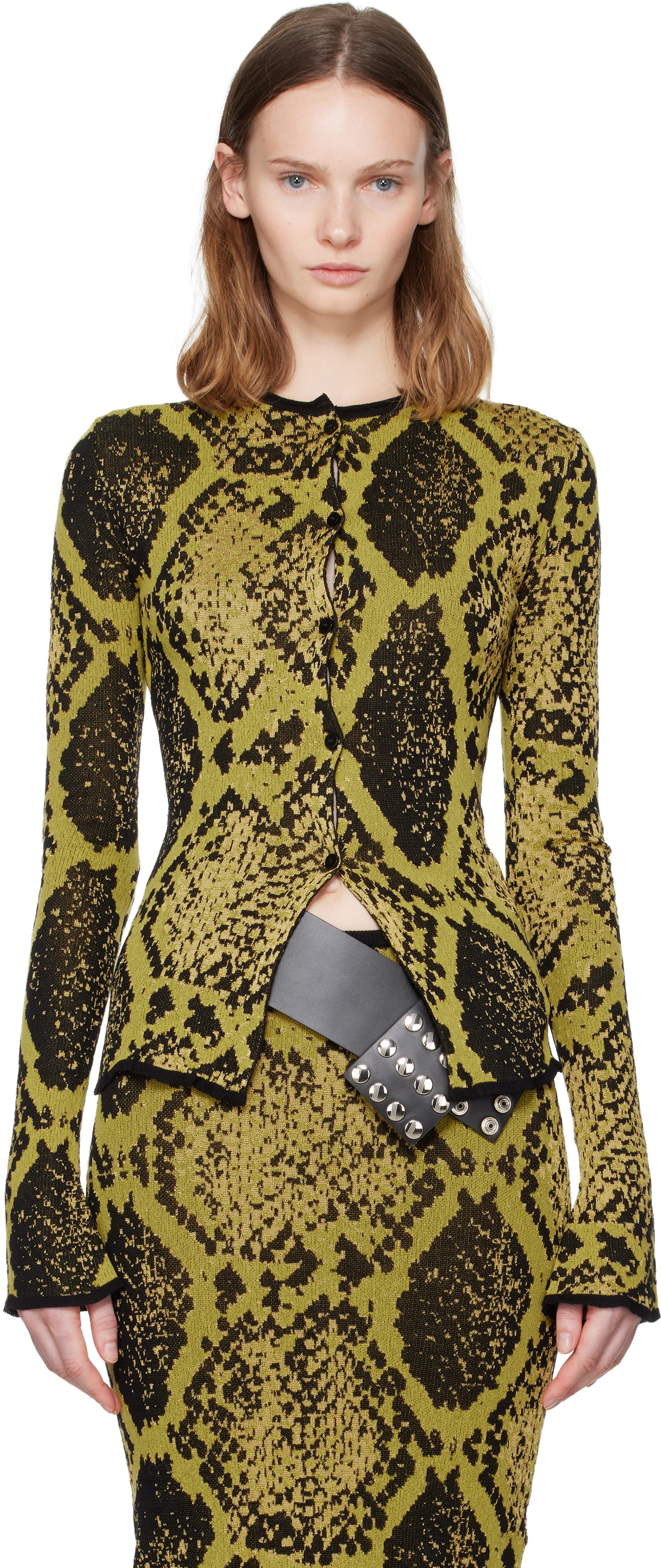 Attico Python Jacquard Cardigan Sweaters And Cardigans Yellow In Green