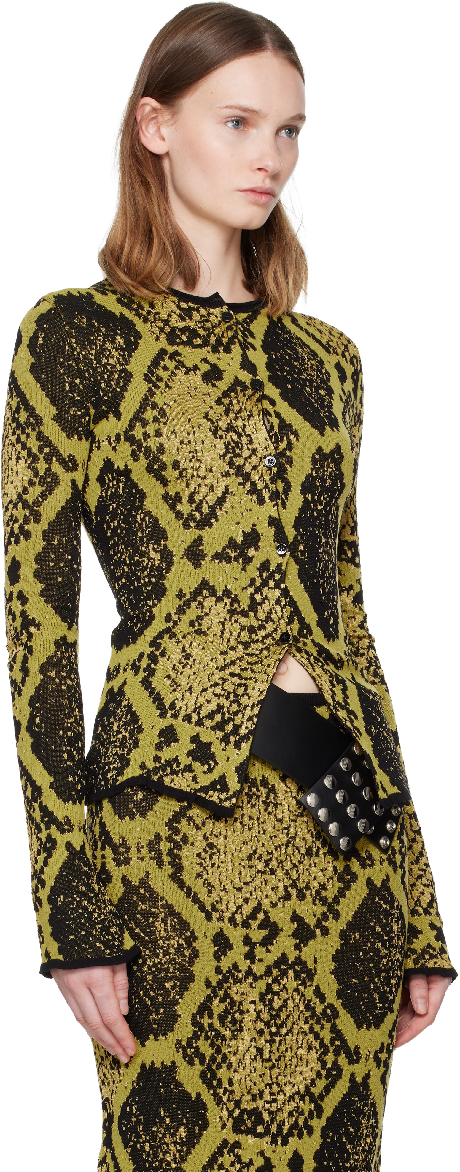 Attico Python Jacquard Cardigan Sweaters And Cardigans Yellow In Green