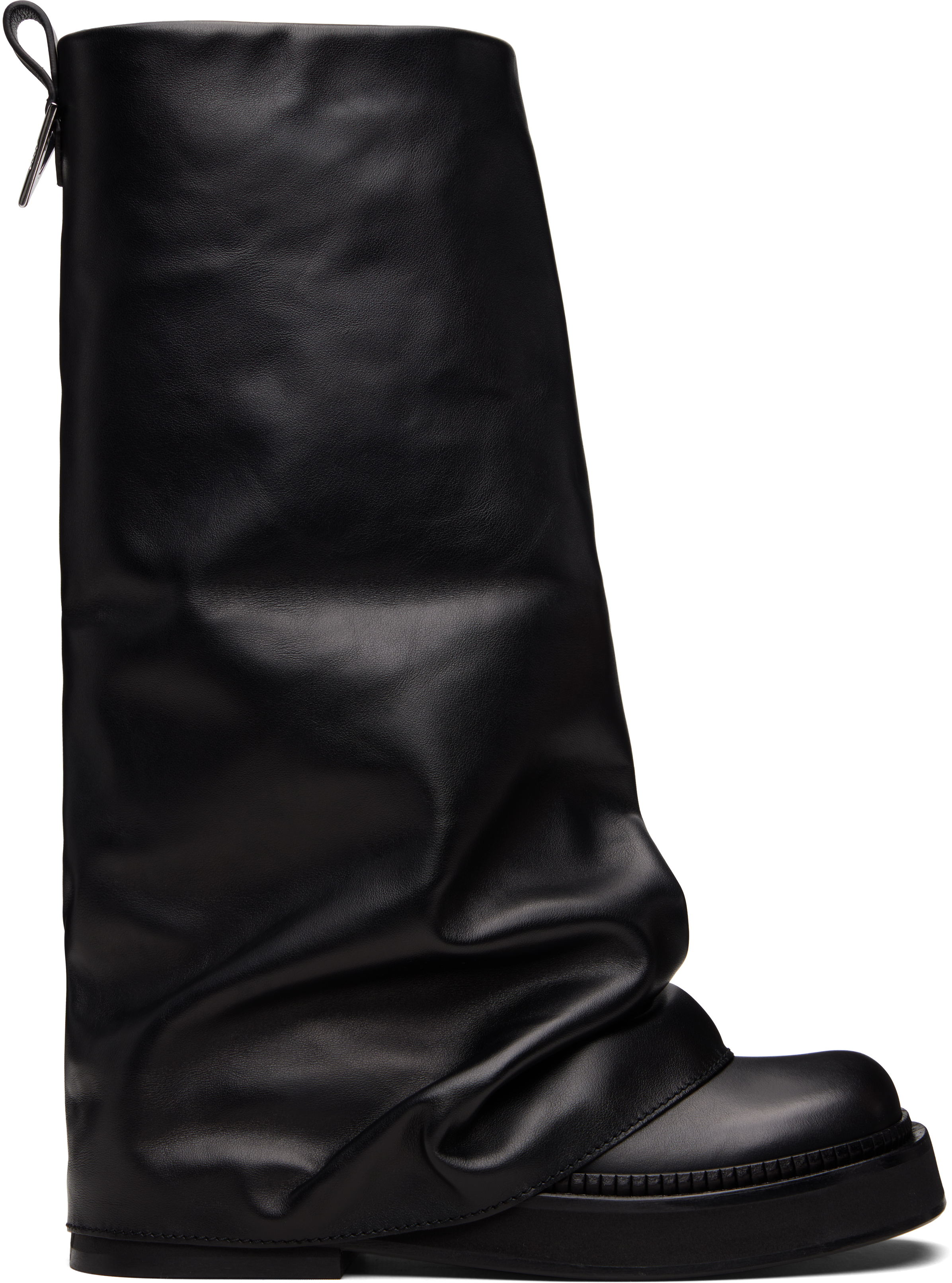 Attico Robin Black Boots With Square Toe And Logo Plaque On The Rear In Leather Woman In Black