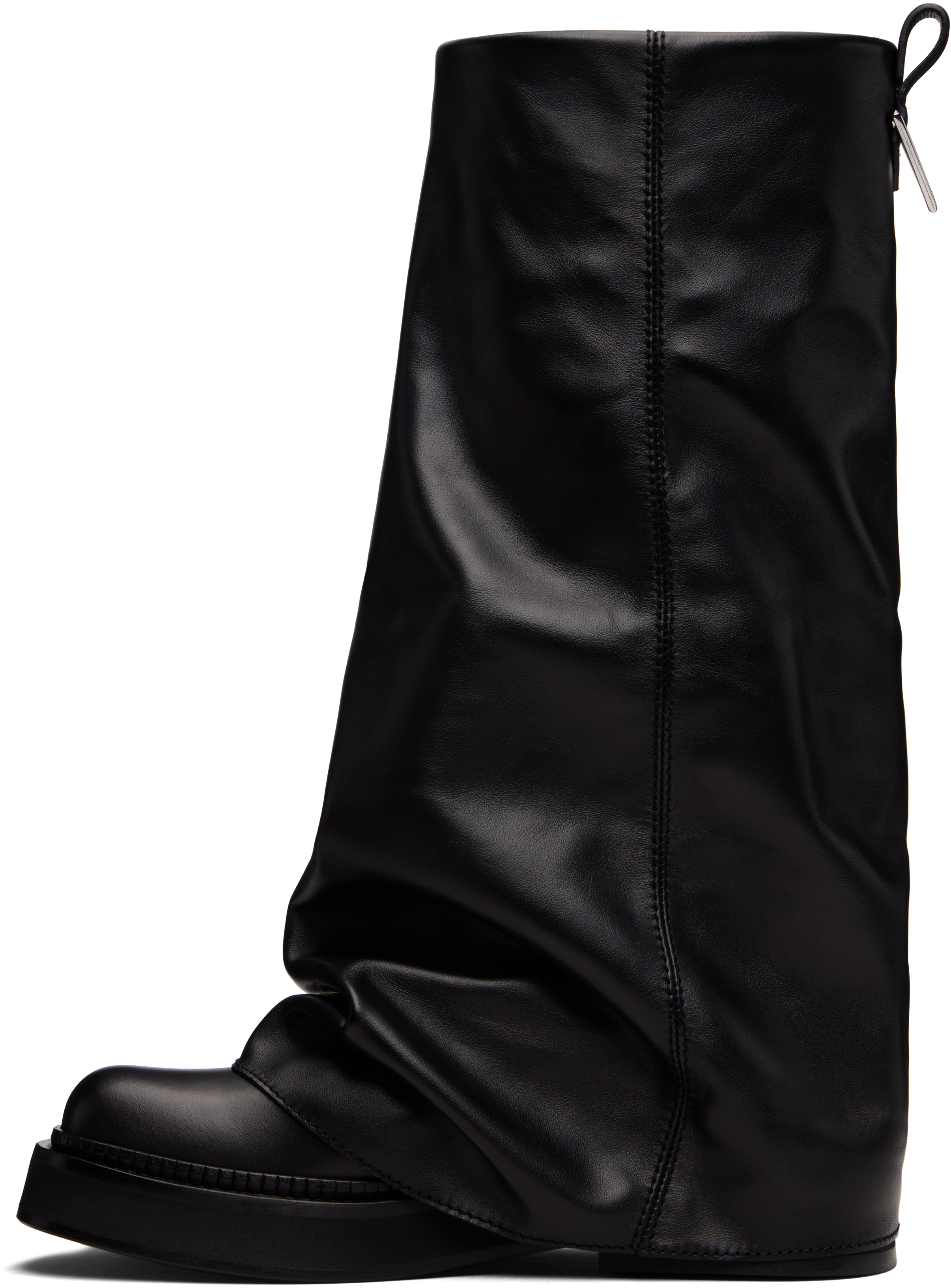 Attico Robin Black Boots With Square Toe And Logo Plaque On The Rear In Leather Woman In Black