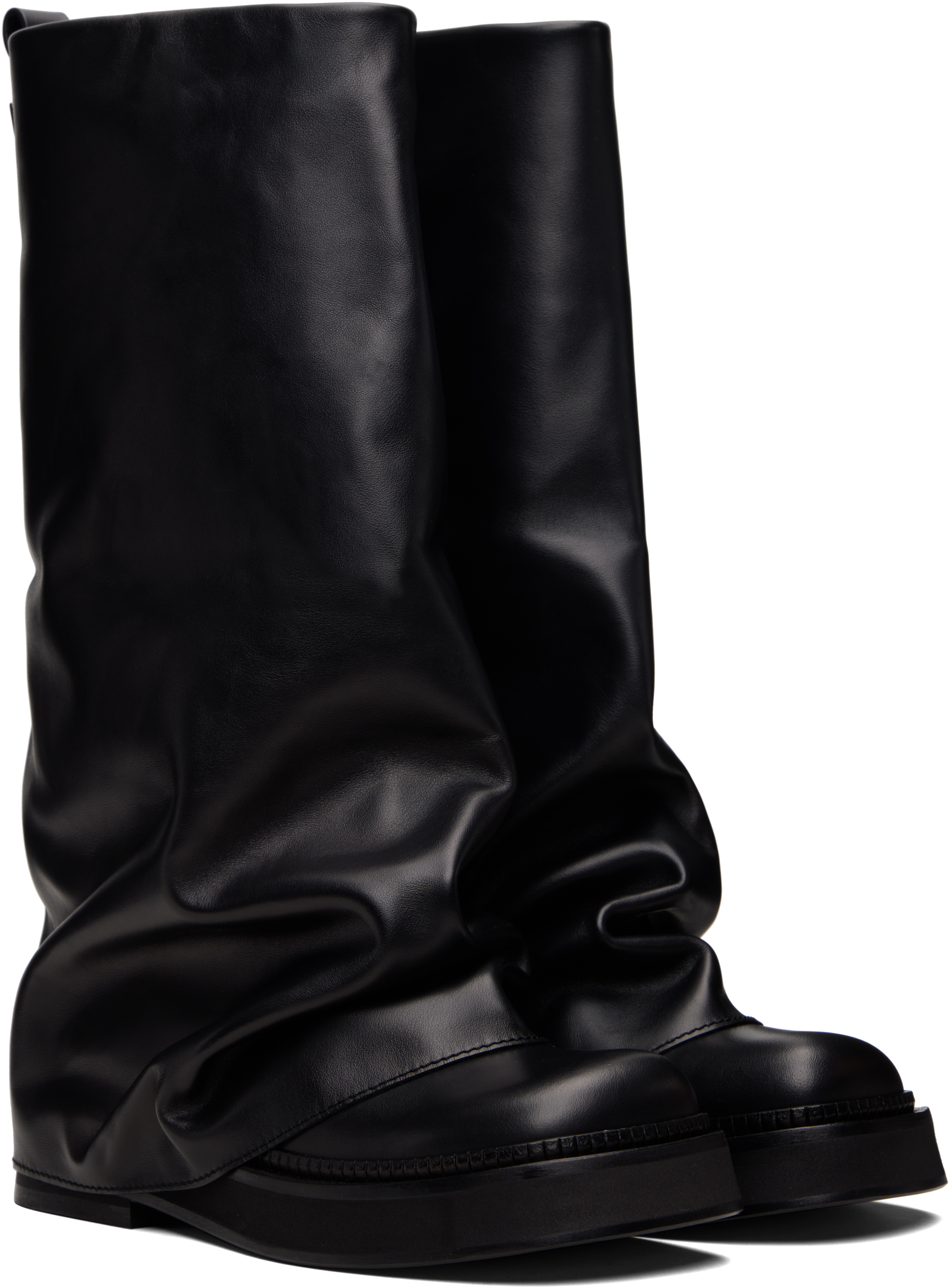 Attico Robin Black Boots With Square Toe And Logo Plaque On The Rear In Leather Woman In Black