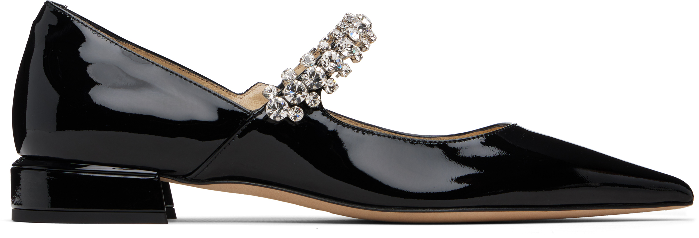 Jimmy Choo Women Black Ballet Flats With Crystals On Strap In Patent Leather Woman